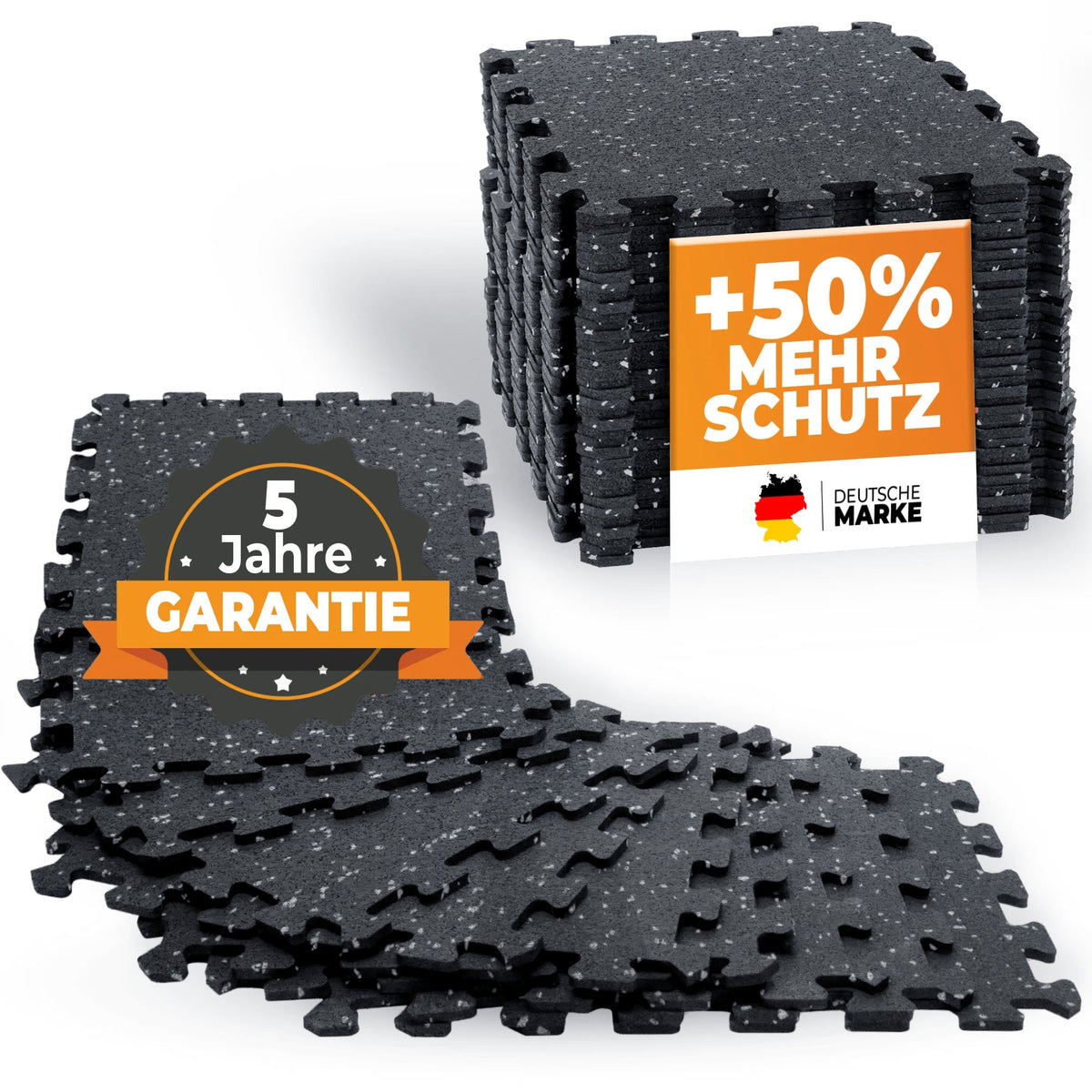 Robuste Bodenschutzmatte schwarz/grau gesprenkelt (Fitness Puzzlematte) – 1 x 8 Stück (8 Stück) (B‑Ware) - - Outlet von NEOLYMP | Fitnessequipment und Sportartikel