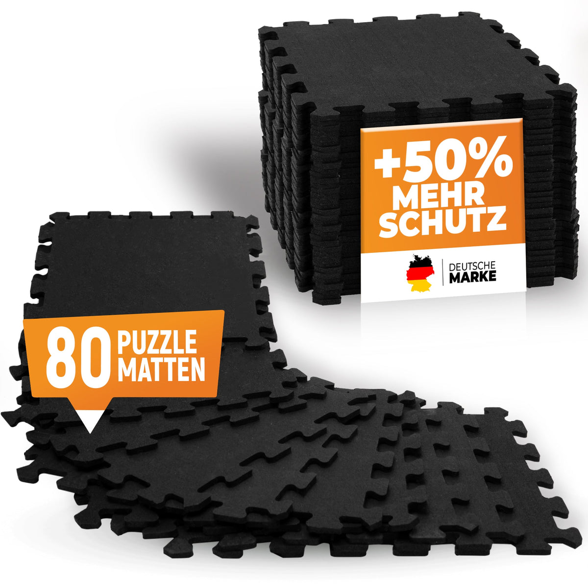 Robuste Bodenschutzmatte in Schwarz (Fitness Puzzelmatte) – 10x 8 Stück (80 Stück) (B‑Ware) - - Outlet von NEOLYMP | Fitnessequipment und Sportartikel