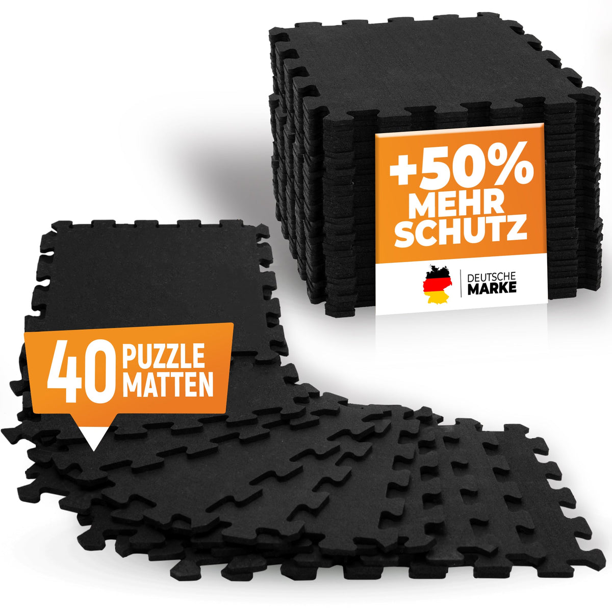Robuste Bodenschutzmatte in Schwarz (Fitness Puzzelmatte) – 5x 8 Stück (40 Stück) (B‑Ware) - - Outlet von NEOLYMP | Fitnessequipment und Sportartikel