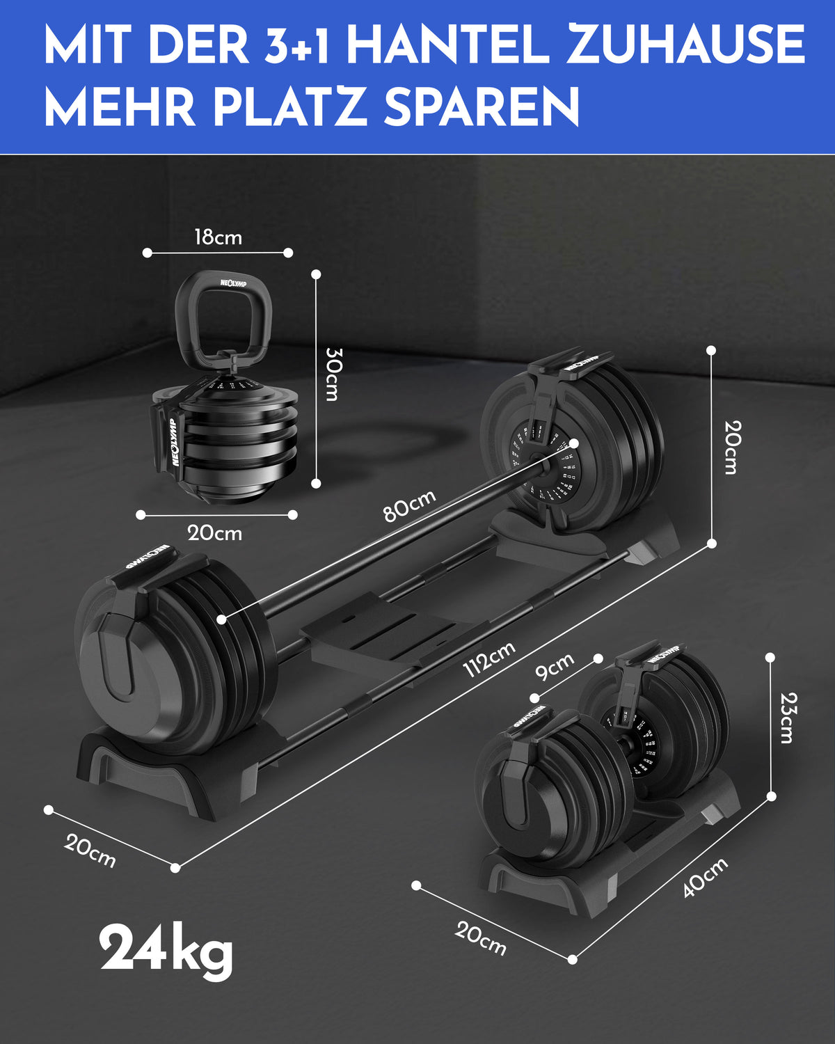 3-in-1 Hantelset zum Verstellen 24kg - - Hantel von NEOLYMP | Fitnessequipment und Sportartikel