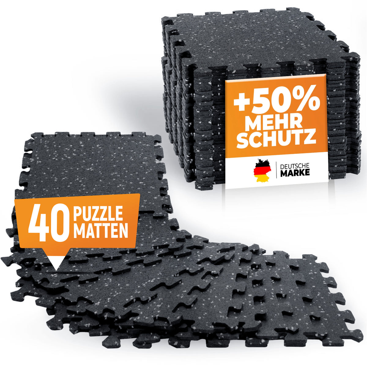 Premium Bodenschutzmatte aus extra dichtem Kautschuk (schwarz-grau) - 40 Matten | 3,5 m² - Sportmatte von NEOLYMP | Fitnessequipment und Sportartikel