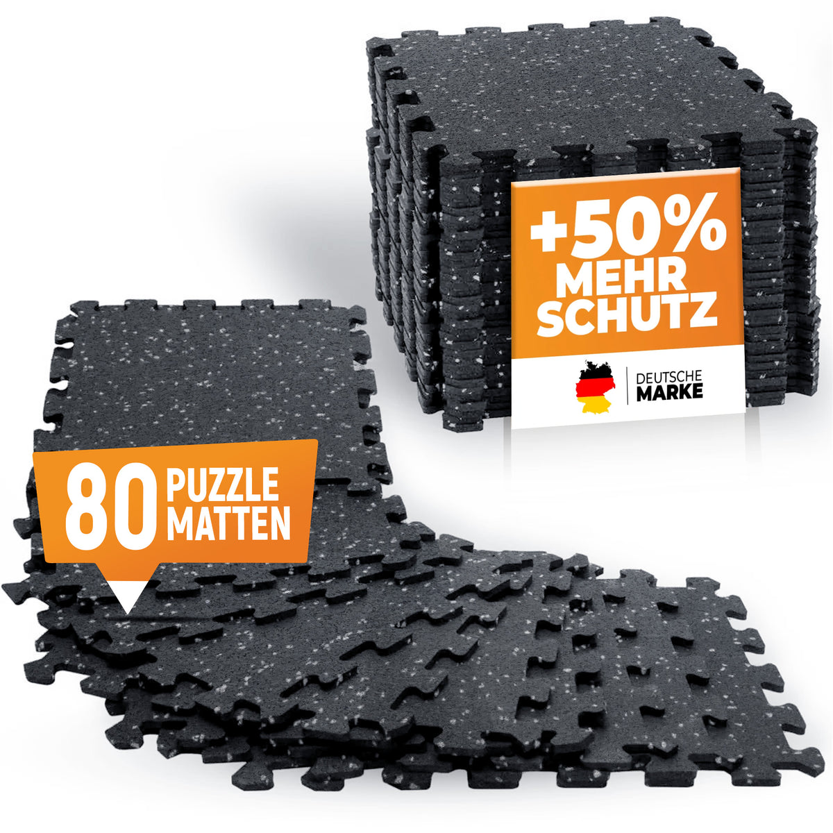Premium Bodenschutzmatte aus extra dichtem Kautschuk (schwarz-grau) - 80 Matten | 7 m² - Sportmatte von NEOLYMP | Fitnessequipment und Sportartikel