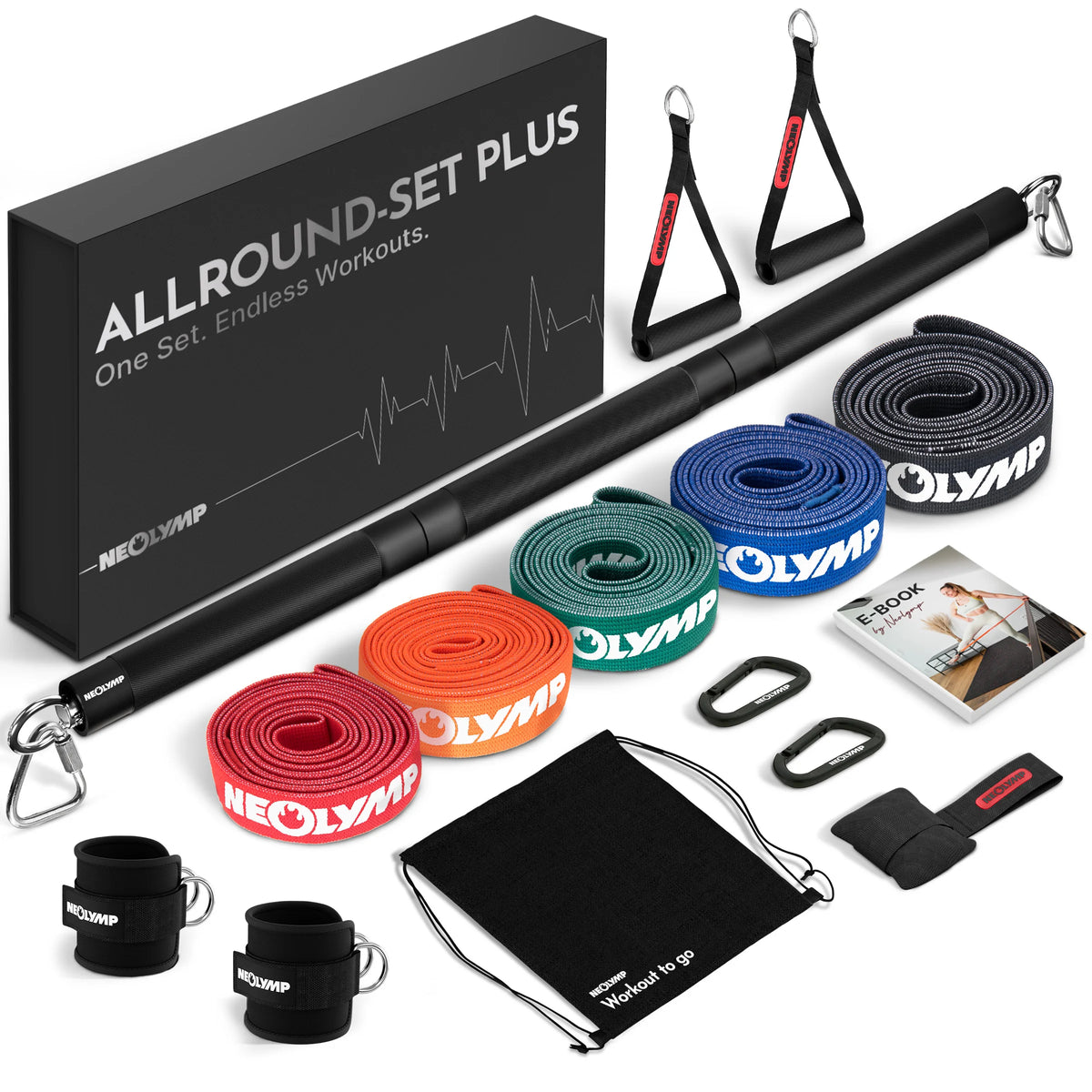 Allround-Set – Fitnessbänder aus Stoff mit Zubehör & 1000+ Übungen - Allroundset Plus - Fitnessbänder von NEOLYMP | Fitnessequipment und Sportartikel