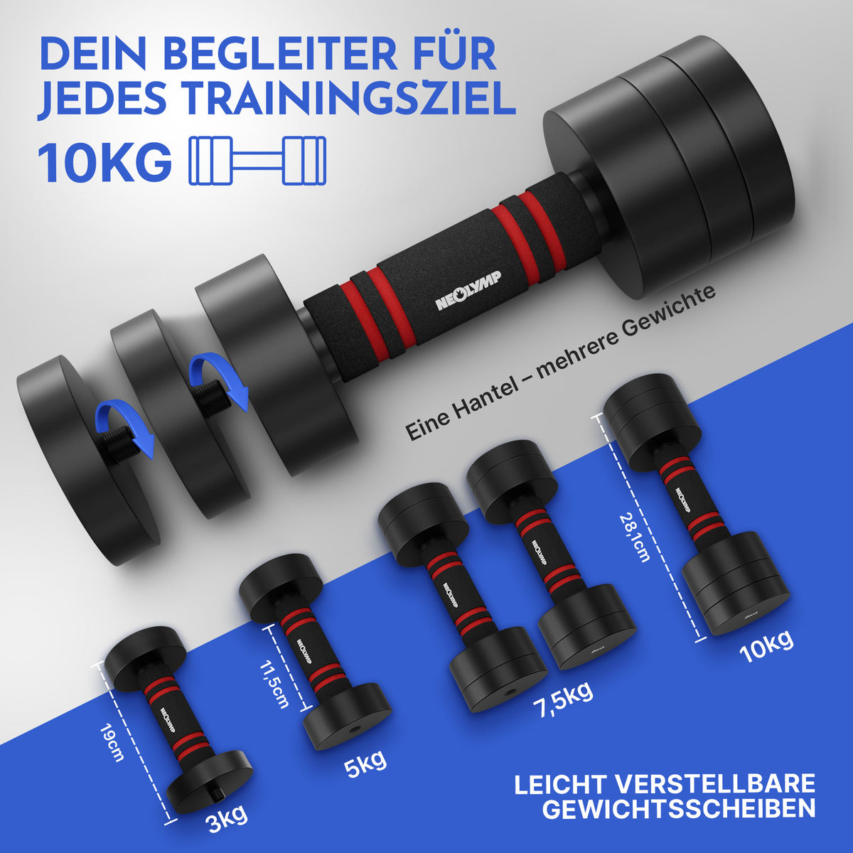 Verstellbare Chrome-Kurzhanteln in schwarz - 5 & 10kg - - Hantel von NEOLYMP | Fitnessequipment und Sportartikel