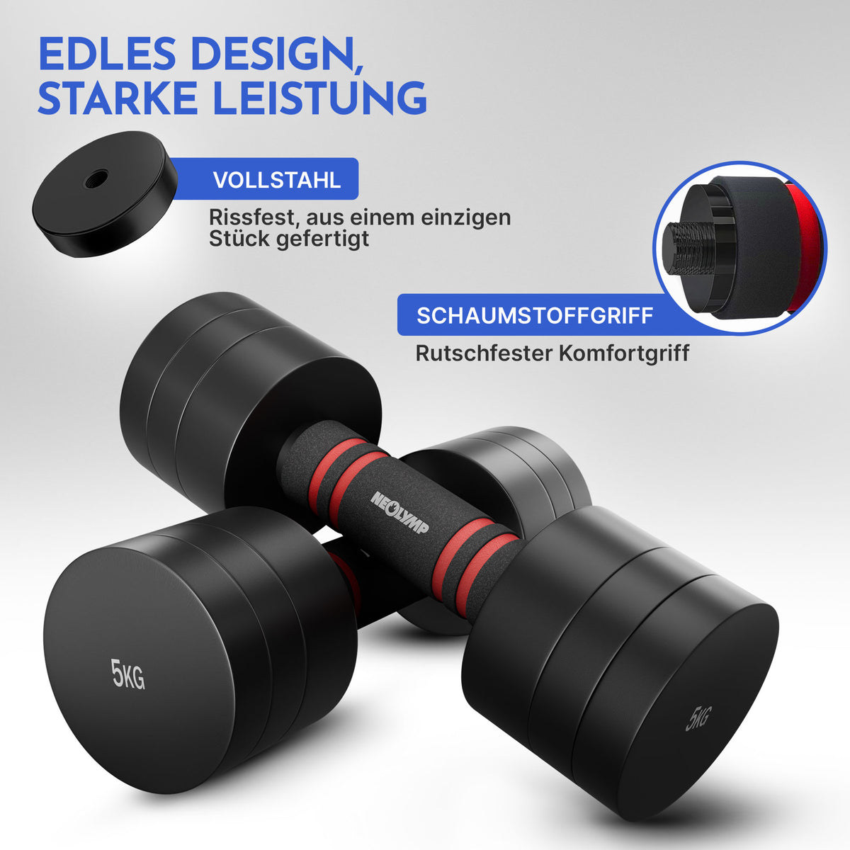 Verstellbare Chrome-Kurzhanteln in schwarz - 5 & 10kg - - Hantel von NEOLYMP | Fitnessequipment und Sportartikel