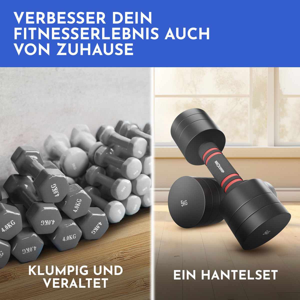 Verstellbare Chrome-Kurzhanteln in schwarz - 5 & 10kg - - Hantel von NEOLYMP | Fitnessequipment und Sportartikel