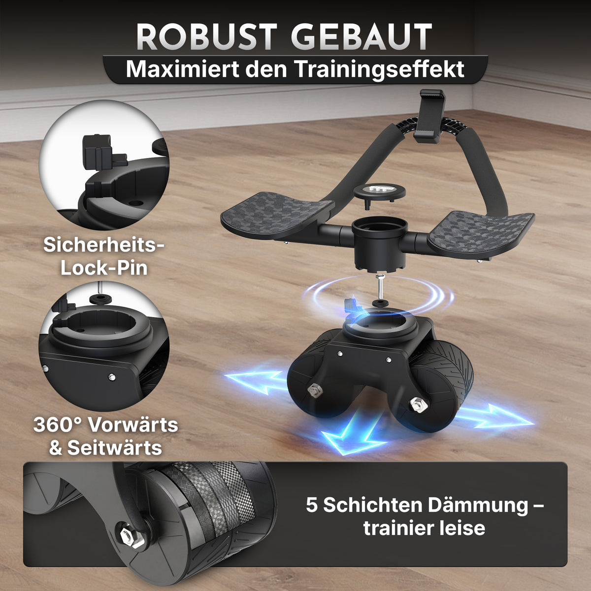 Bauchroller mit Unterarm-Auflage (schwarz) - Patentiert, 180° drehbar - - Bauchtrainer von NEOLYMP | Fitnessequipment und Sportartikel