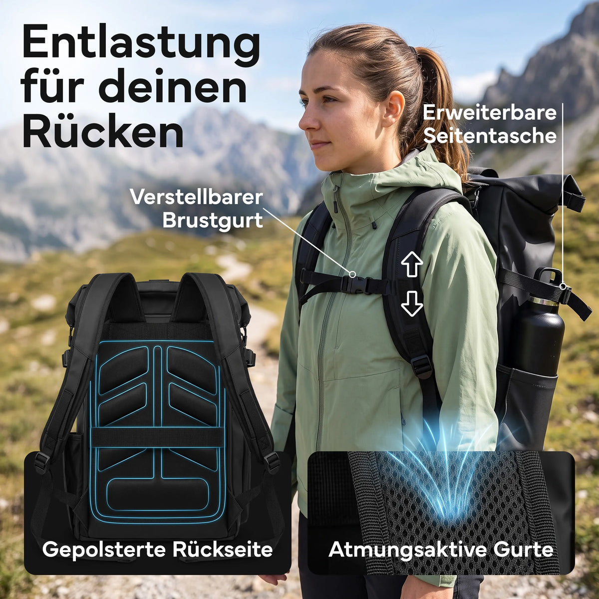 Rucksack Rolltop 40 Liter - Wasserdicht - - Outdoor-Equipment von NEOLYMP | Fitnessequipment und Sportartikel