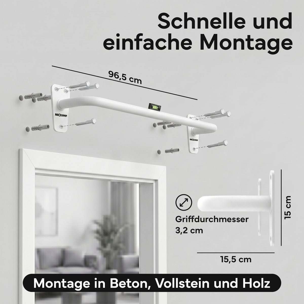Klimmzugstange für Wandmontage, Pull Up Bar über der Tür - Weiß - Klimmzugstangen von NEOLYMP | Fitnessequipment und Sportartikel