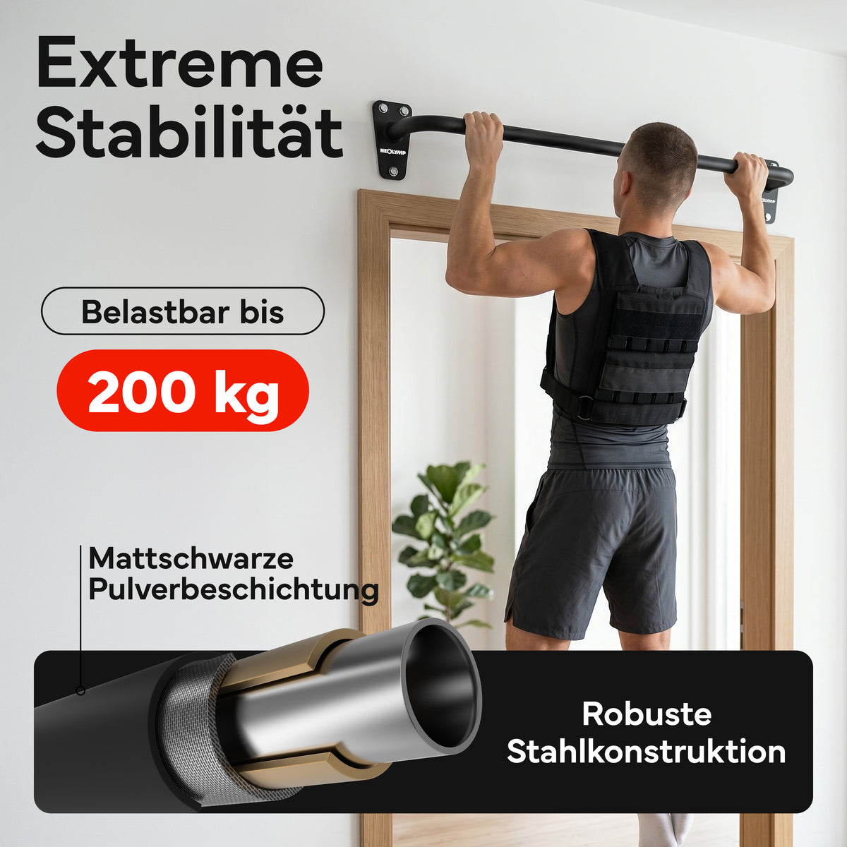 Klimmzugstange für Wandmontage, Pull Up Bar über der Tür - Schwarz - Klimmzugstangen von NEOLYMP | Fitnessequipment und Sportartikel