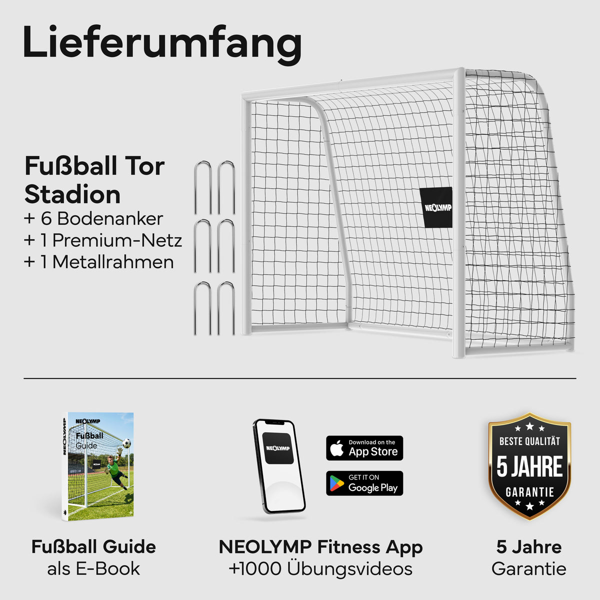 Fußballtor Stadion-Optik, Stahlrahmen, 3 Größen - L (300×200 cm) - Fußball-Equipment von NEOLYMP | Fitnessequipment und Sportartikel