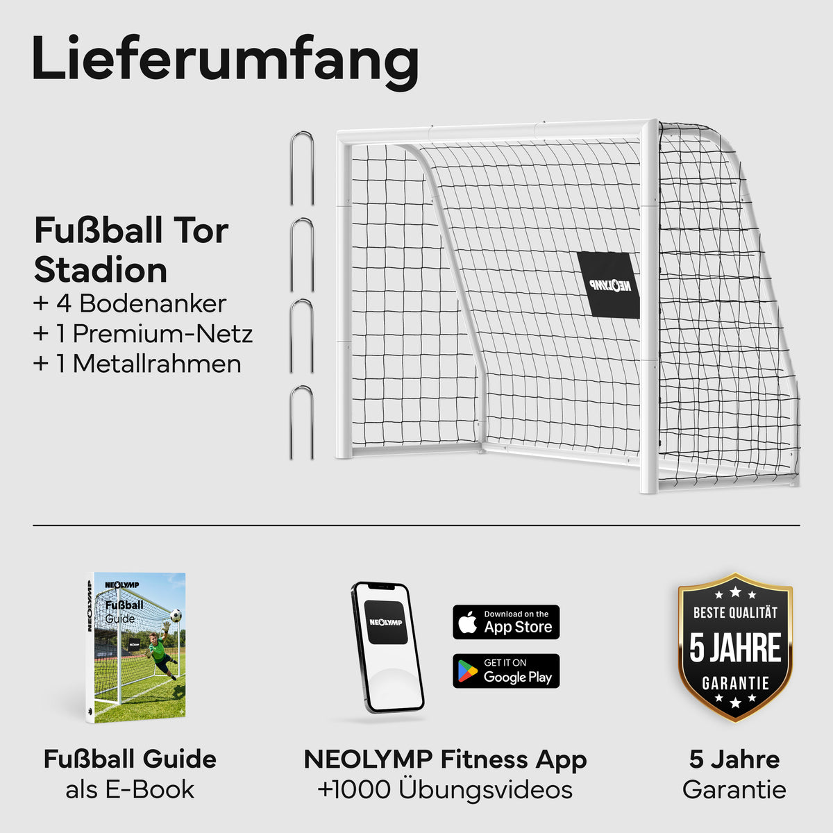 Fußballtor Stadion-Optik, Stahlrahmen, 3 Größen – S (180x120 cm) | B-Ware - - Outlet von NEOLYMP | Fitnessequipment und Sportartikel
