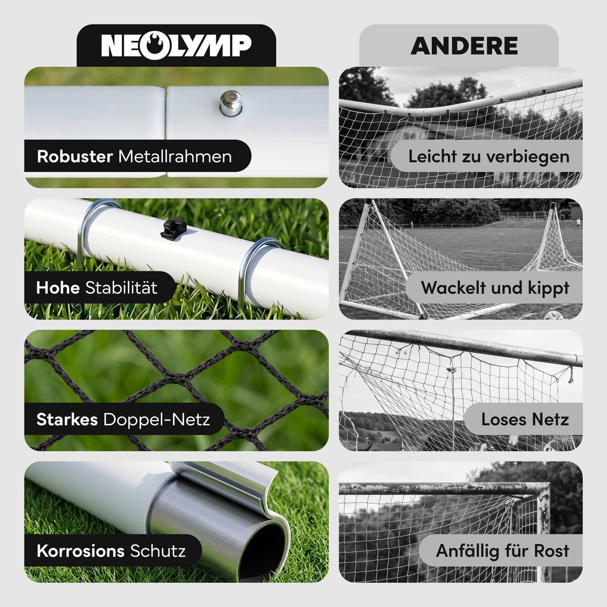 Fußballtor Stadion-Optik, Stahlrahmen, 3 Größen – S (180x120 cm) | B-Ware - - Outlet von NEOLYMP | Fitnessequipment und Sportartikel