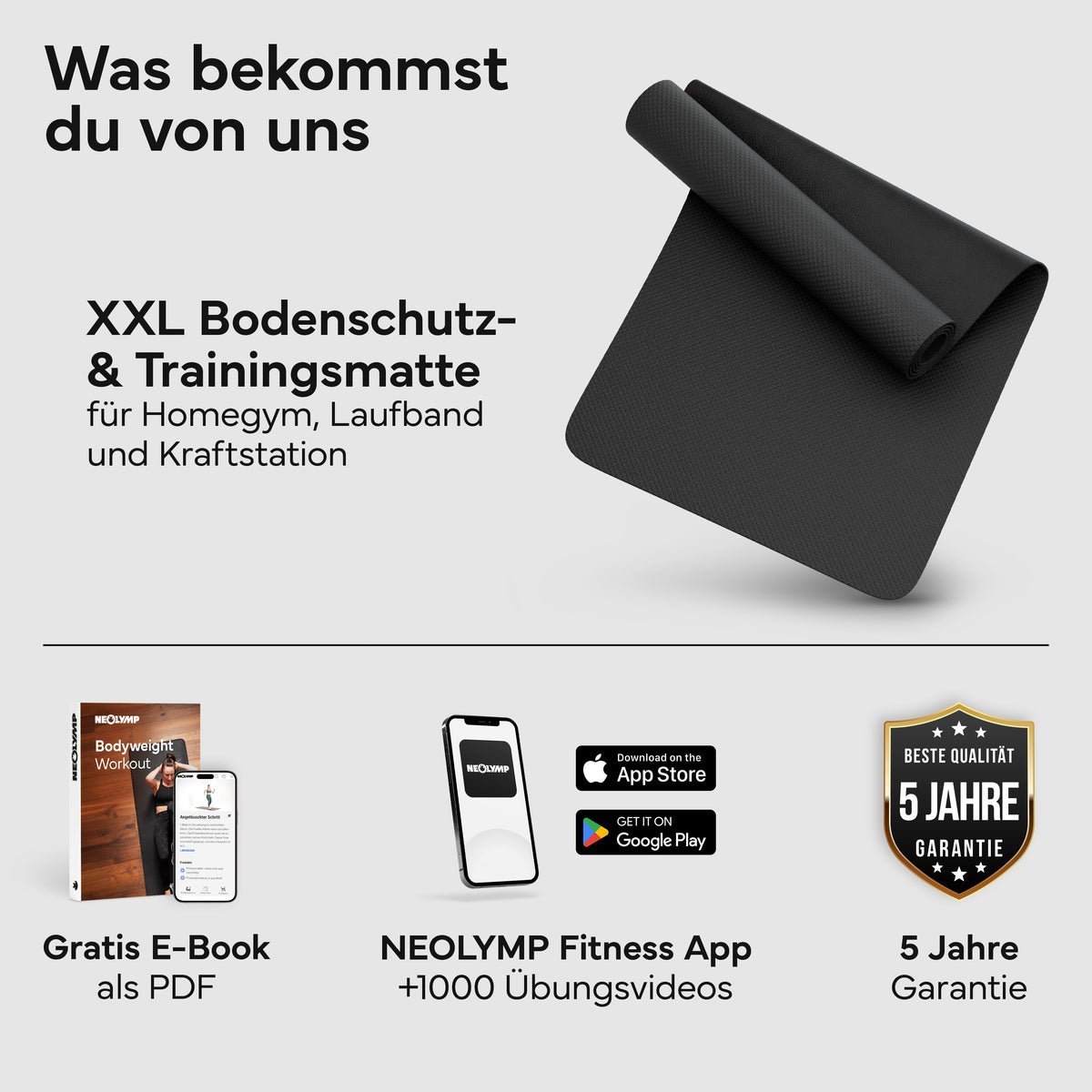Laufbandmatte - Bodenschutz für Fitnessgeräte und Laufbänder XXL - Schwarz - Sportmatte von NEOLYMP | Fitnessequipment und Sportartikel