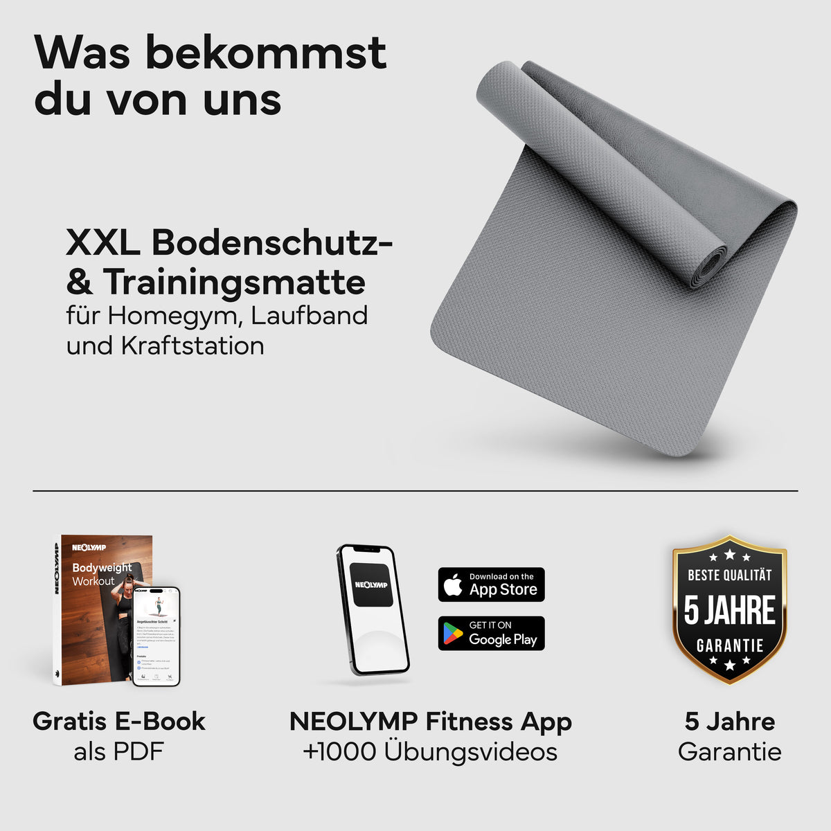 Laufbandmatte - Bodenschutz für Fitnessgeräte und Laufbänder XXL - Grau - Sportmatte von NEOLYMP | Fitnessequipment und Sportartikel