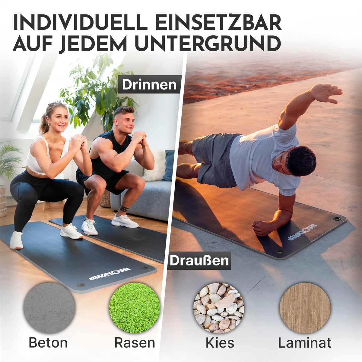 Fitnessmatte - extra dick und rutschfest – Schwarz / Extra breit (80 cm) (B‑Ware) - - Outlet von NEOLYMP | Fitnessequipment und Sportartikel