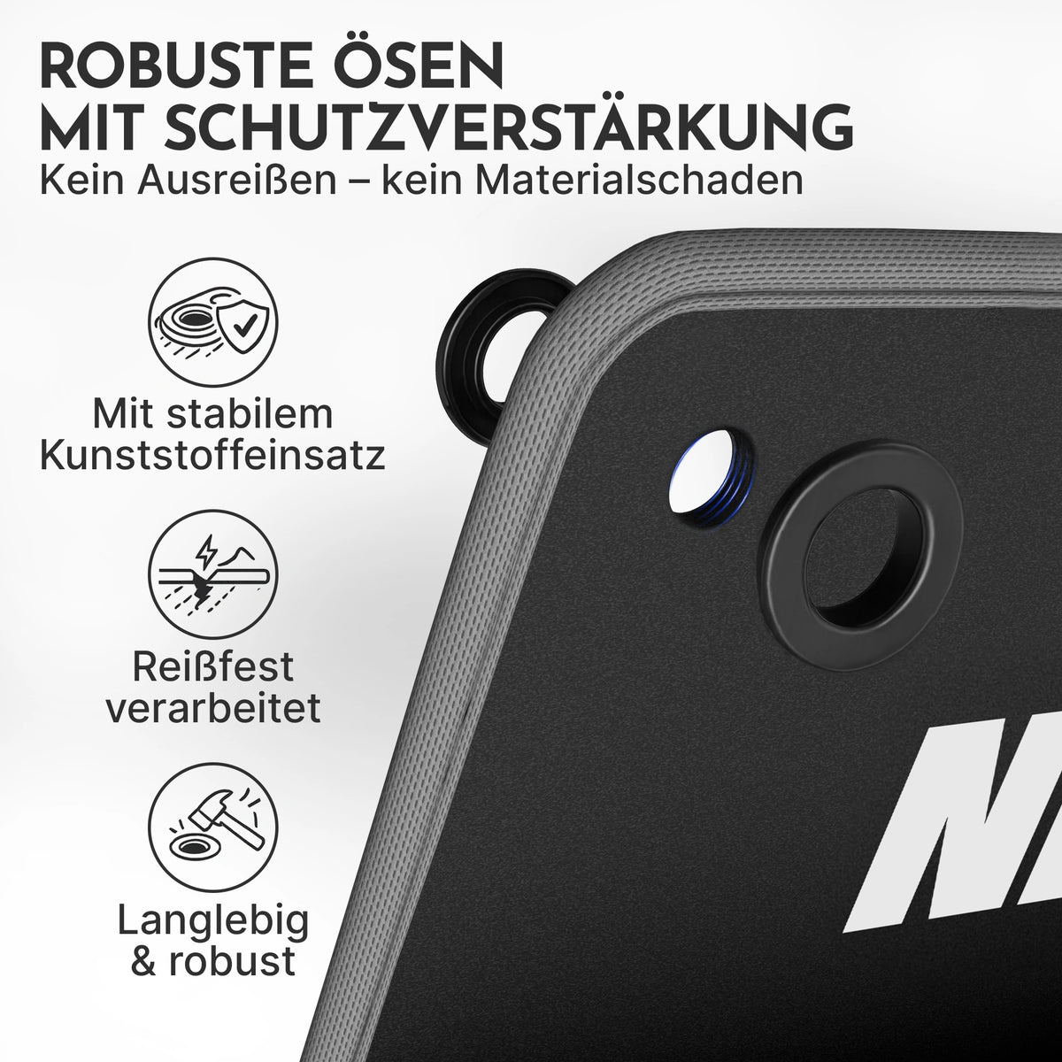Fitnessmatte mit Ösen - extra dick und rutschfest - Schwarz - Sportmatte von NEOLYMP | Fitnessequipment und Sportartikel