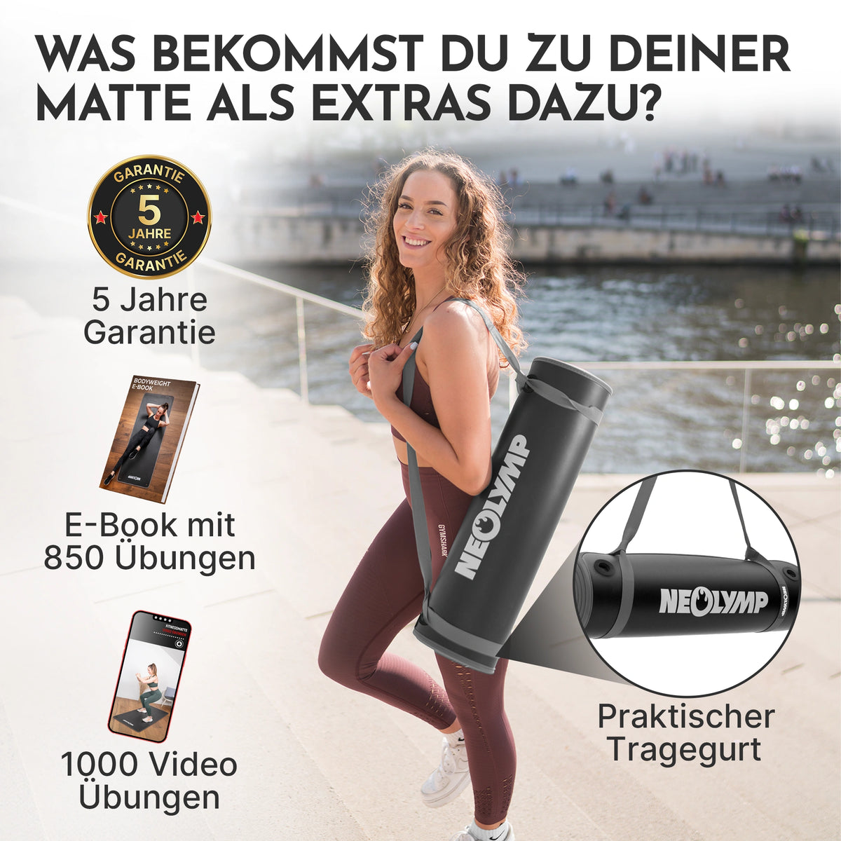 Fitnessmatte - extra dick und rutschfest – Schwarz / Extra breit (80 cm) (B‑Ware) - - Outlet von NEOLYMP | Fitnessequipment und Sportartikel