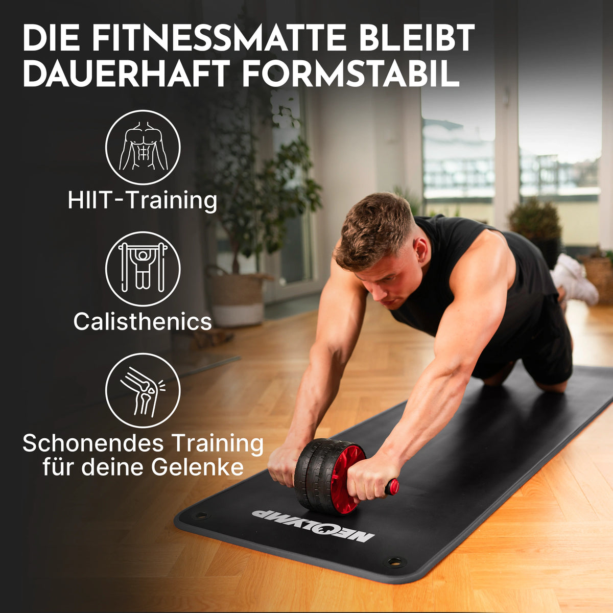 Fitnessmatte - extra dick und rutschfest – Schwarz / Extra breit (80 cm) (B‑Ware) - - Outlet von NEOLYMP | Fitnessequipment und Sportartikel
