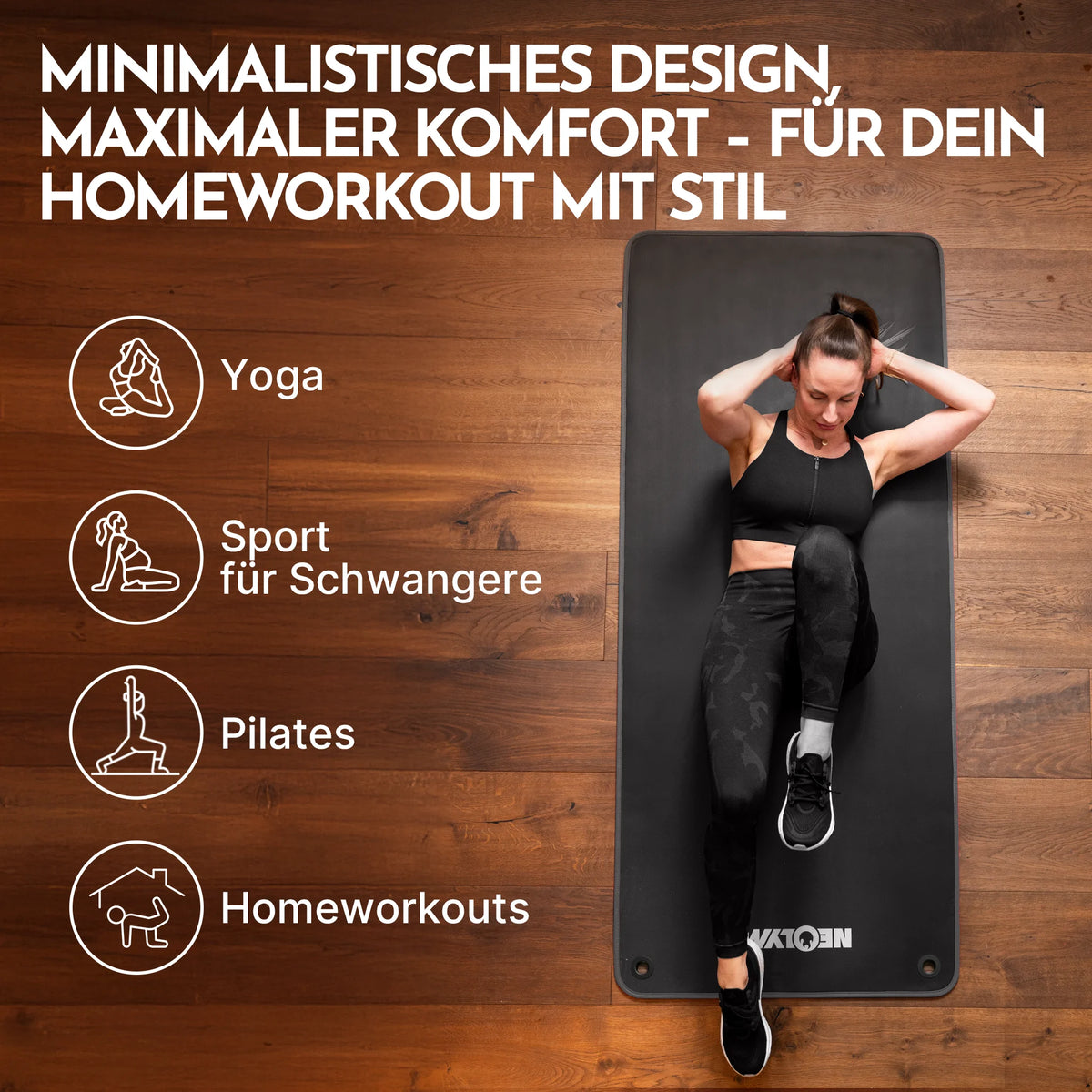 Fitnessmatte - extra dick und rutschfest – Schwarz / Extra breit (80 cm) (B‑Ware) - - Outlet von NEOLYMP | Fitnessequipment und Sportartikel
