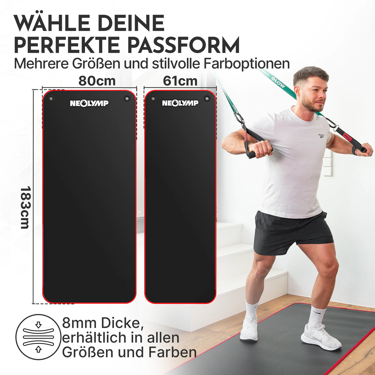 Fitnessmatte mit Ösen - extra dick und rutschfest - Schwarz - Sportmatte von NEOLYMP | Fitnessequipment und Sportartikel