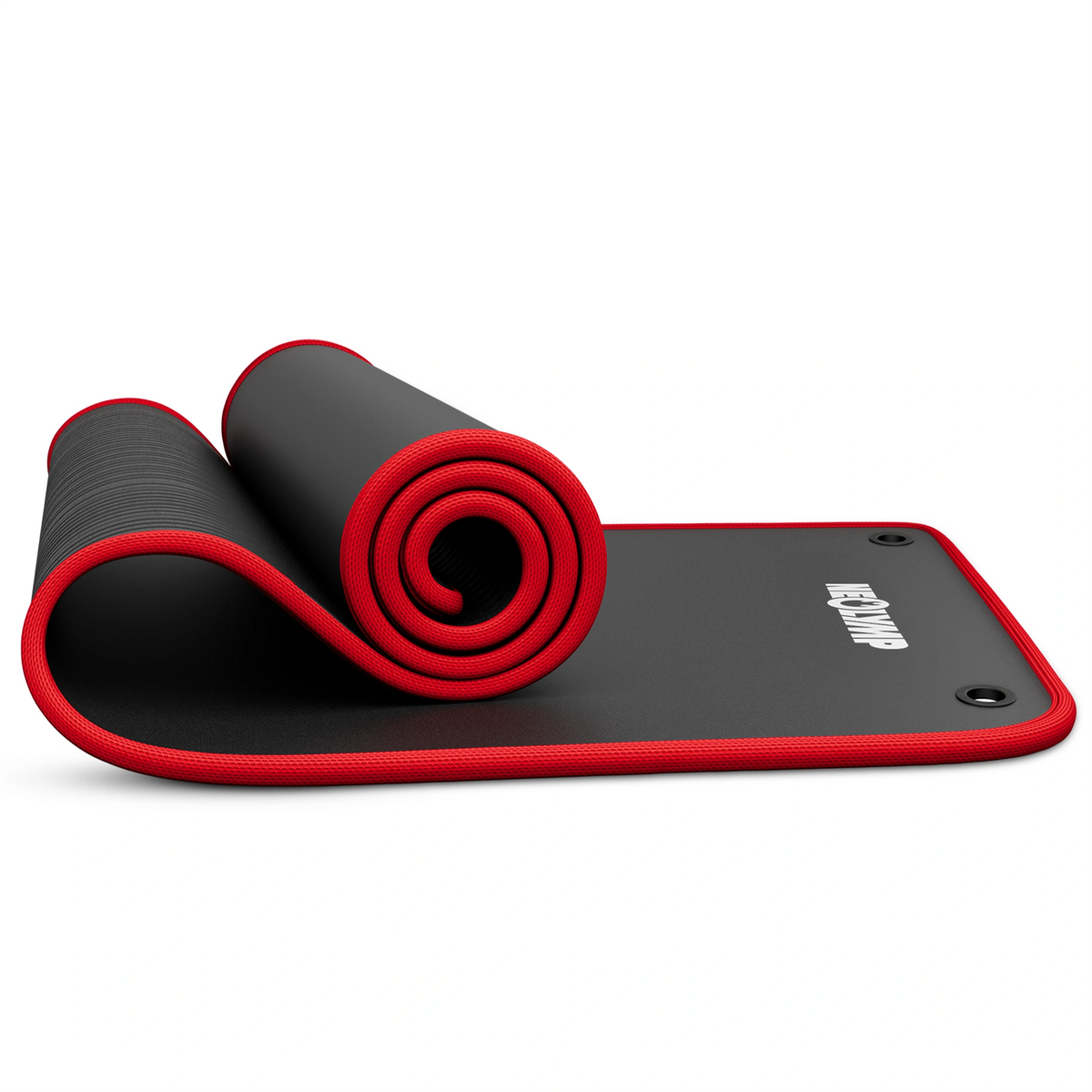 Fitnessmatte mit Ösen - extra dick und rutschfest – Schwarz / Rot (61 cm) / 1 Matte | B-Ware - - Outlet von NEOLYMP | Fitnessequipment und Sportartikel