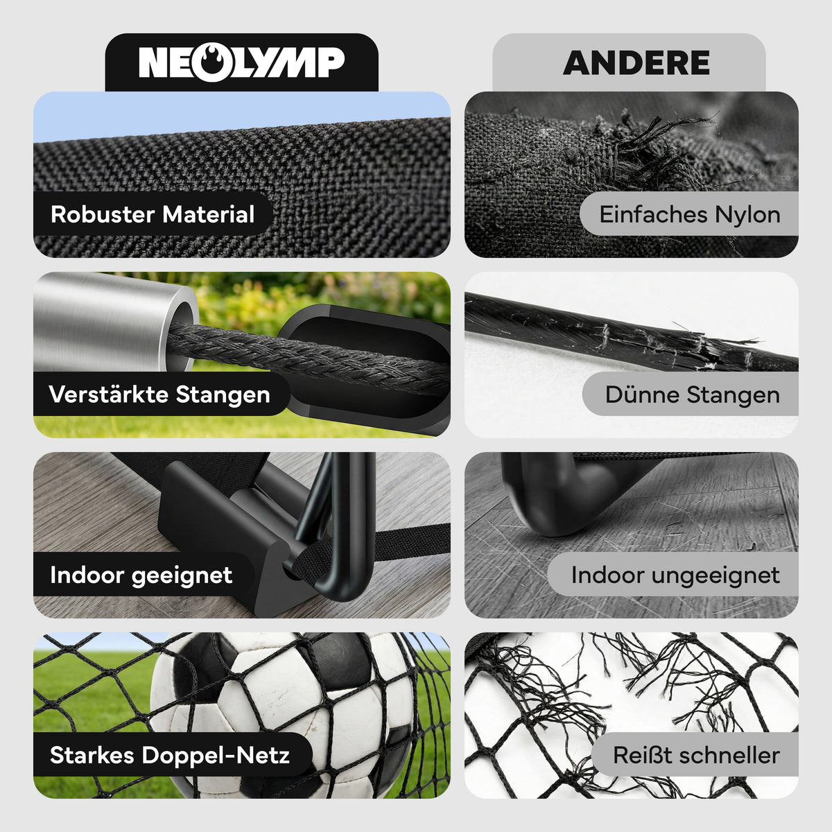Fußballtore 2er Set in schwarz - mit Fiberglass, für Indoor & Outdoor - - Fußball-Equipment von NEOLYMP | Fitnessequipment und Sportartikel