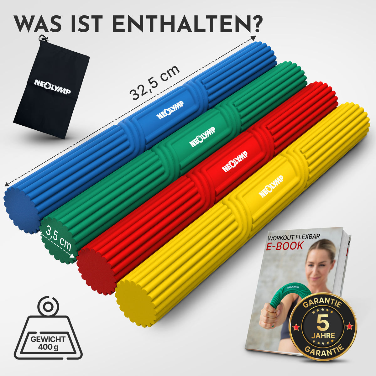 Flexbar Trainingsstab Handkraft-Trainer - 4er Set - Sportgerät von NEOLYMP | Fitnessequipment und Sportartikel