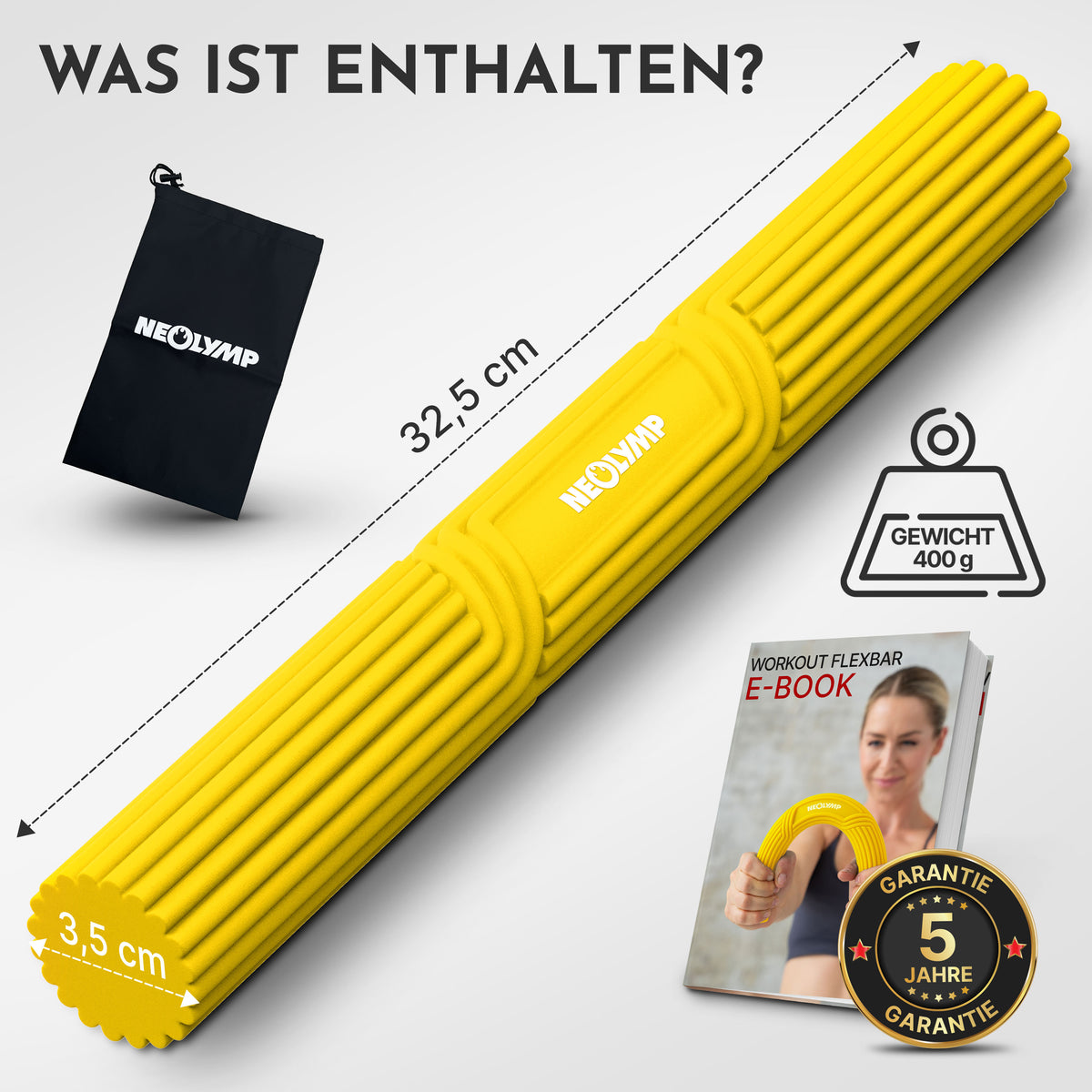 Flexbar Trainingsstab Handkraft-Trainer - 3.2 kg (gelb) - Sportgerät von NEOLYMP | Fitnessequipment und Sportartikel