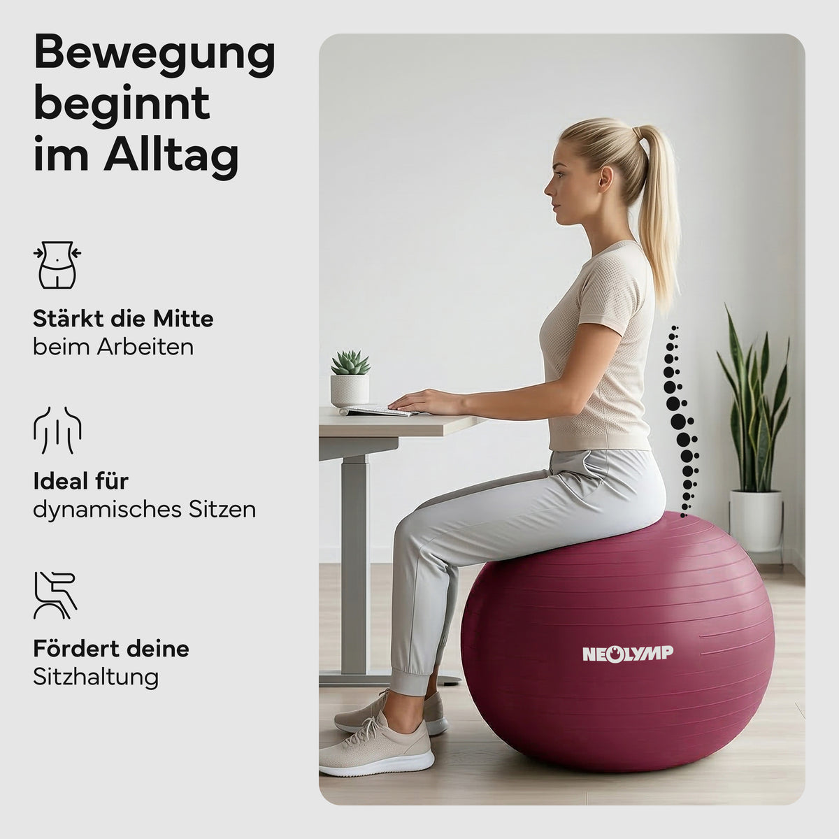 Gymnastikball - für aktives Sitzen, Recovery und Physio – Berry / M (165 cm) | B-Ware - - Outlet von NEOLYMP | Fitnessequipment und Sportartikel
