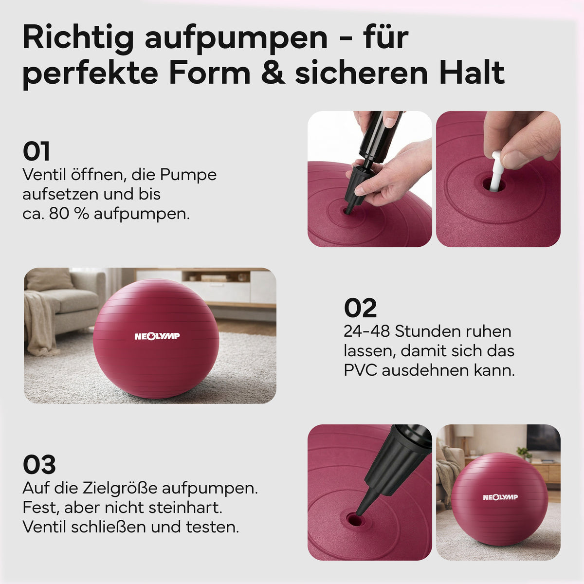 Gymnastikball - für aktives Sitzen, Recovery und Physio – Berry / M (165 cm) | B-Ware - - Outlet von NEOLYMP | Fitnessequipment und Sportartikel