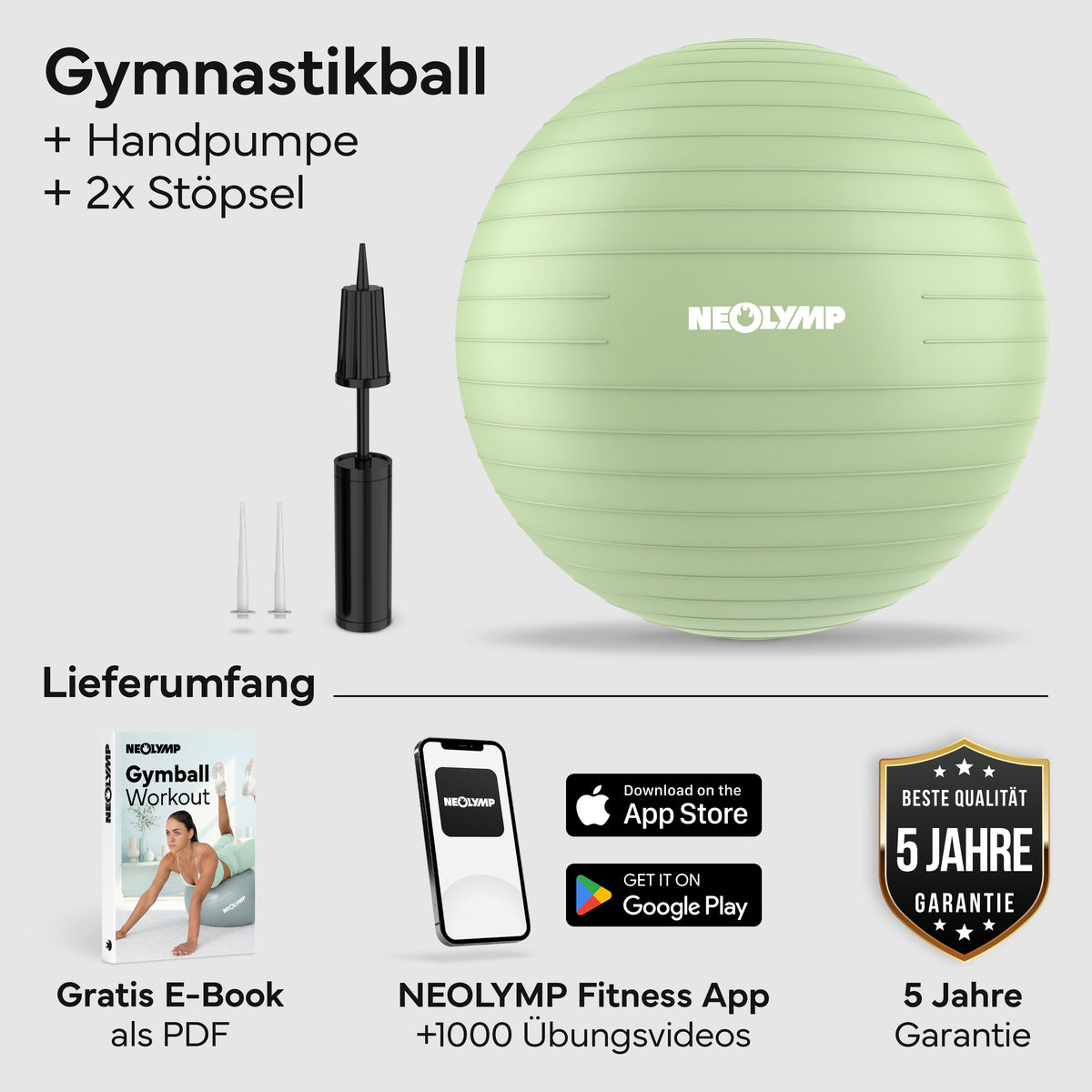 Gymnastikball - für aktives Sitzen, Recovery und Physio – Matcha / L (180 cm) | B-Ware - - Outlet von NEOLYMP | Fitnessequipment und Sportartikel