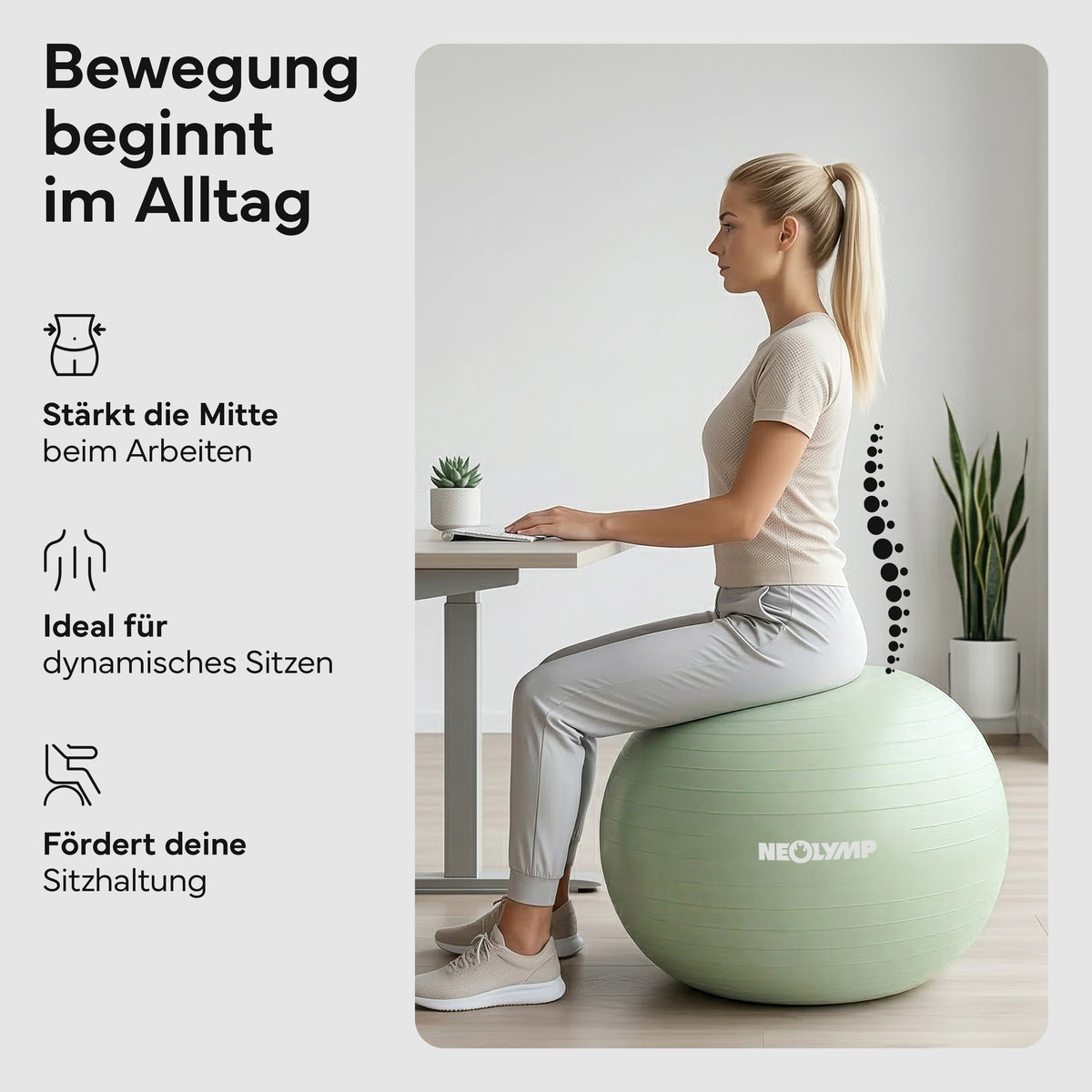 Gymnastikball - für aktives Sitzen, Recovery und Physio – Matcha / L (180 cm) | B-Ware - - Outlet von NEOLYMP | Fitnessequipment und Sportartikel