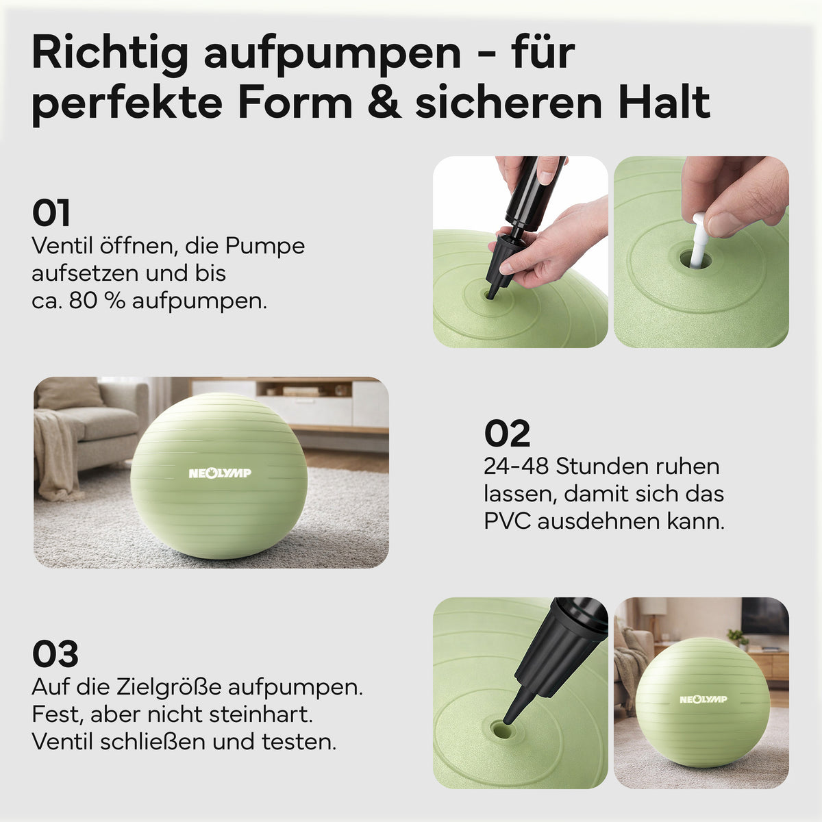 Gymnastikball - für aktives Sitzen, Recovery und Physio – Matcha / L (180 cm) | B-Ware - - Outlet von NEOLYMP | Fitnessequipment und Sportartikel
