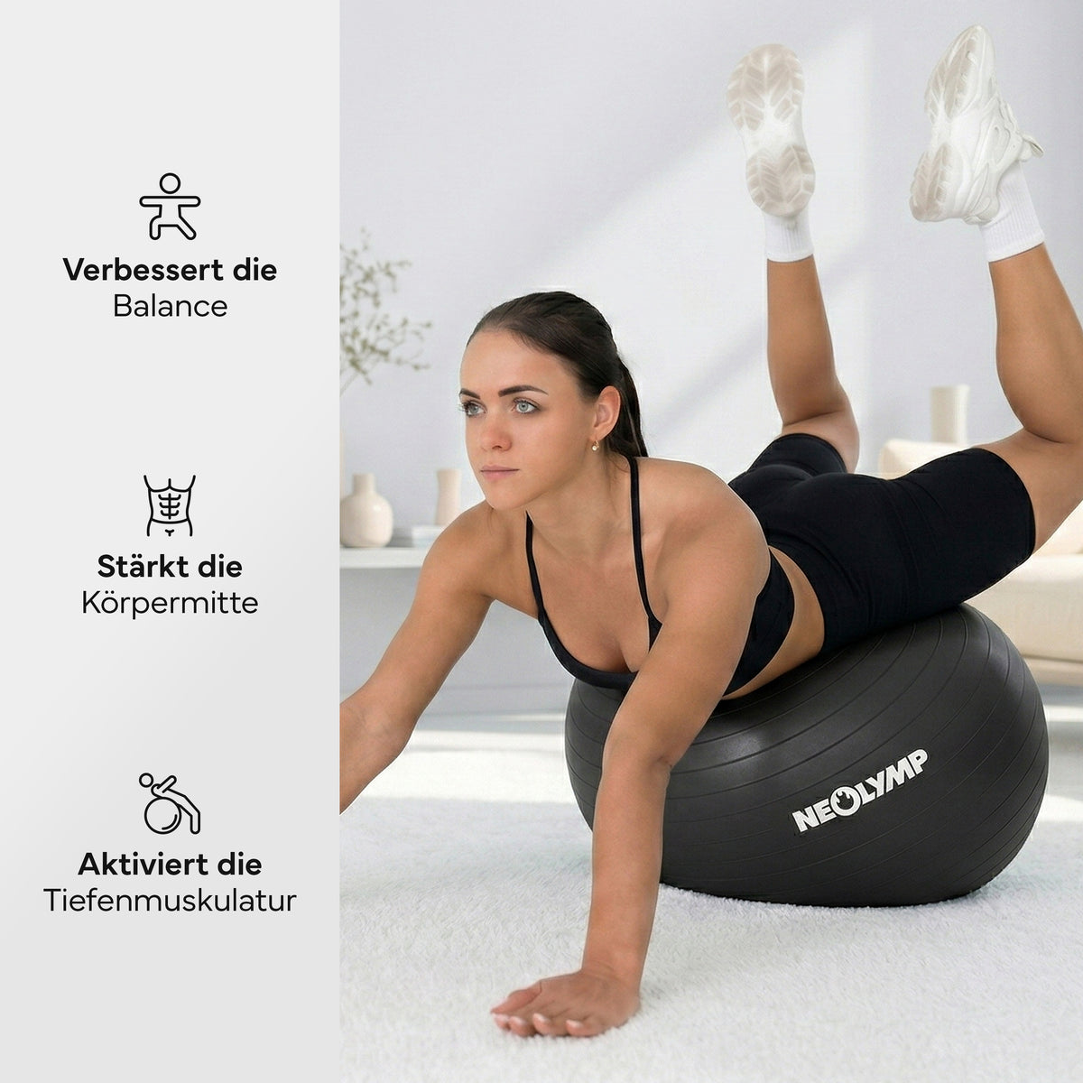 Gymnastikball - für aktives Sitzen, Recovery und Physio – Schwarz / S (150 cm) | B-Ware - - Outlet von NEOLYMP | Fitnessequipment und Sportartikel