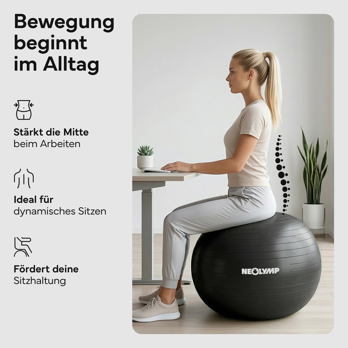 Gymnastikball - für aktives Sitzen, Recovery und Physio – Schwarz / S (150 cm) | B-Ware - - Outlet von NEOLYMP | Fitnessequipment und Sportartikel