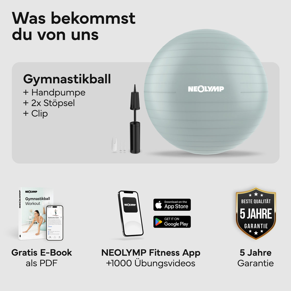 Gymnastikball - für aktives Sitzen, Recovery und Physio - Sky Blue - Sportgerät von NEOLYMP | Fitnessequipment und Sportartikel