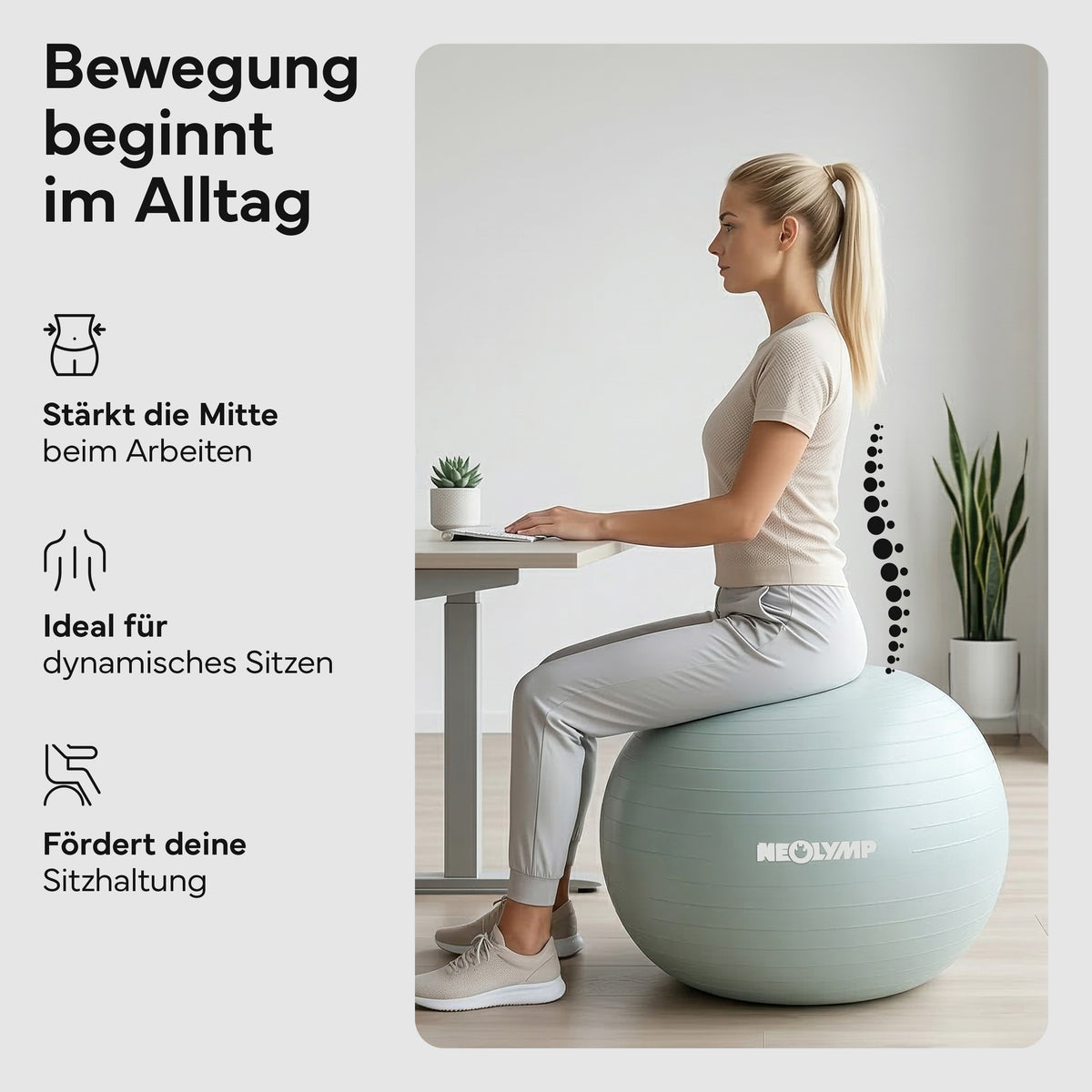 Gymnastikball - für aktives Sitzen, Recovery und Physio - Sky Blue - Sportgerät von NEOLYMP | Fitnessequipment und Sportartikel