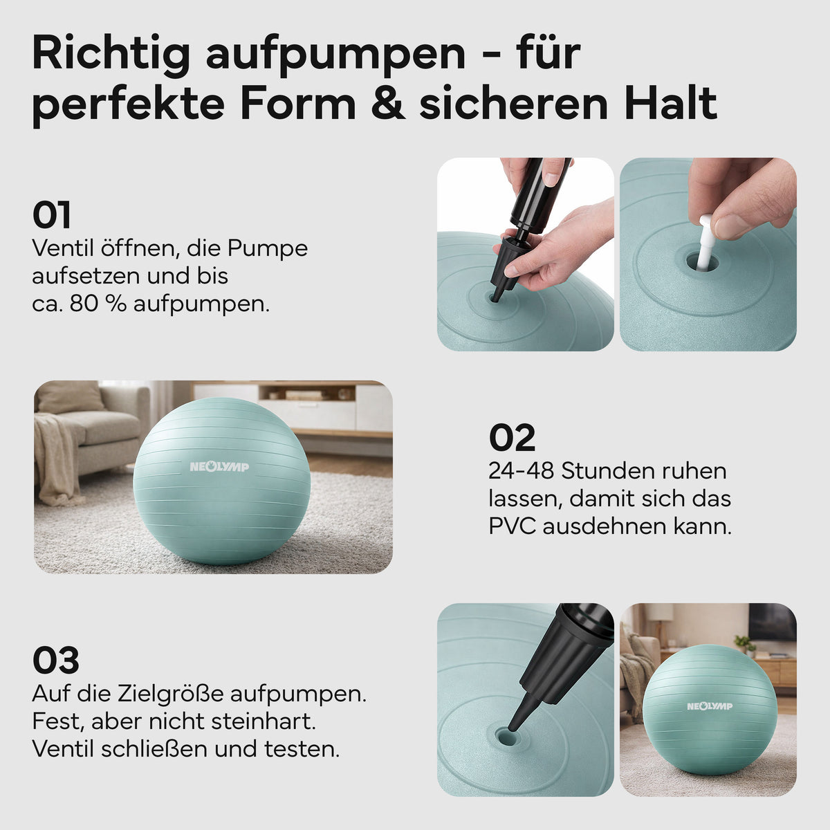 Gymnastikball - für aktives Sitzen, Recovery und Physio – Sky Blue / M (165 cm) | B-Ware - - Outlet von NEOLYMP | Fitnessequipment und Sportartikel