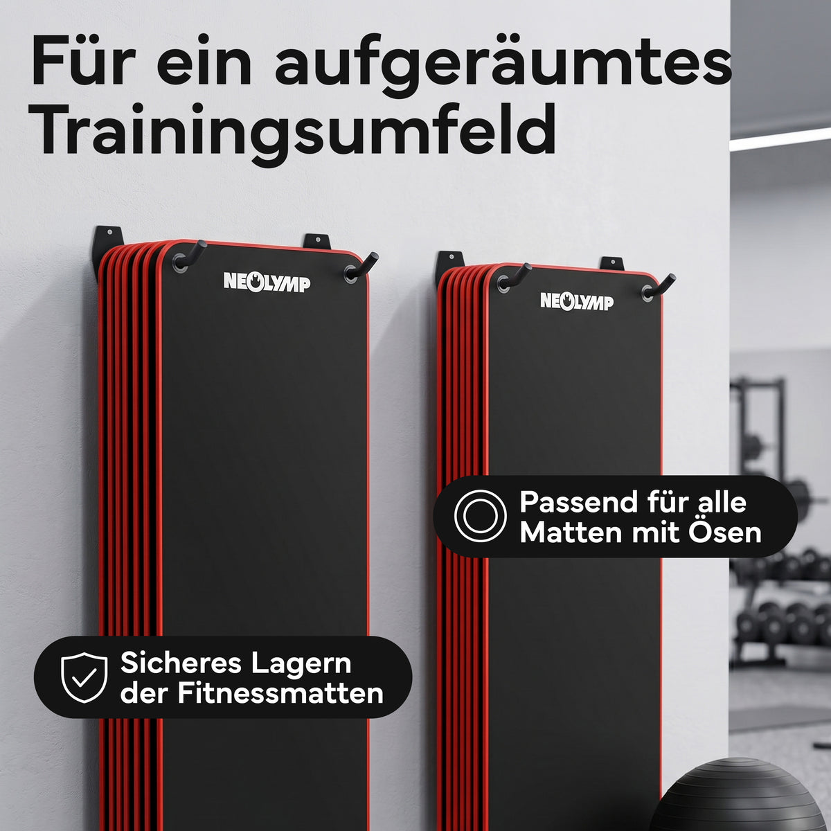 Wandhalterung 2er-Set - für Fitnessmatten mit Ösen | B-Ware - - Outlet von NEOLYMP | Fitnessequipment und Sportartikel