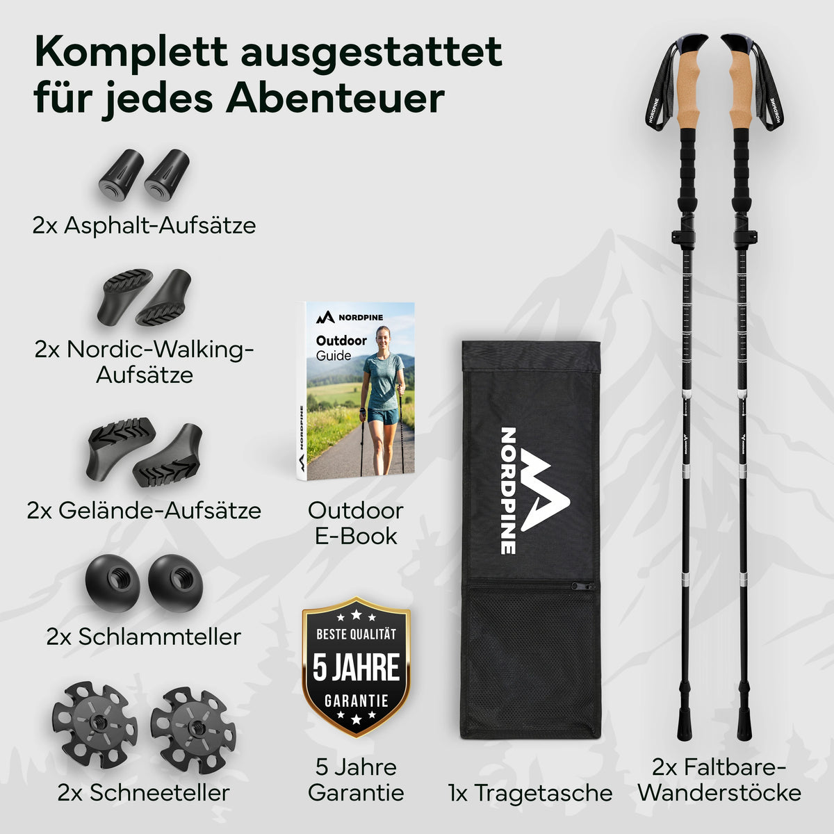 Faltbare Wanderstöcke aus Carbon / Aluminium - Carbon 115-135cm - Outdoor-Equipment von NORDPINE | Outdoor-Equipment, Wandern, Camping