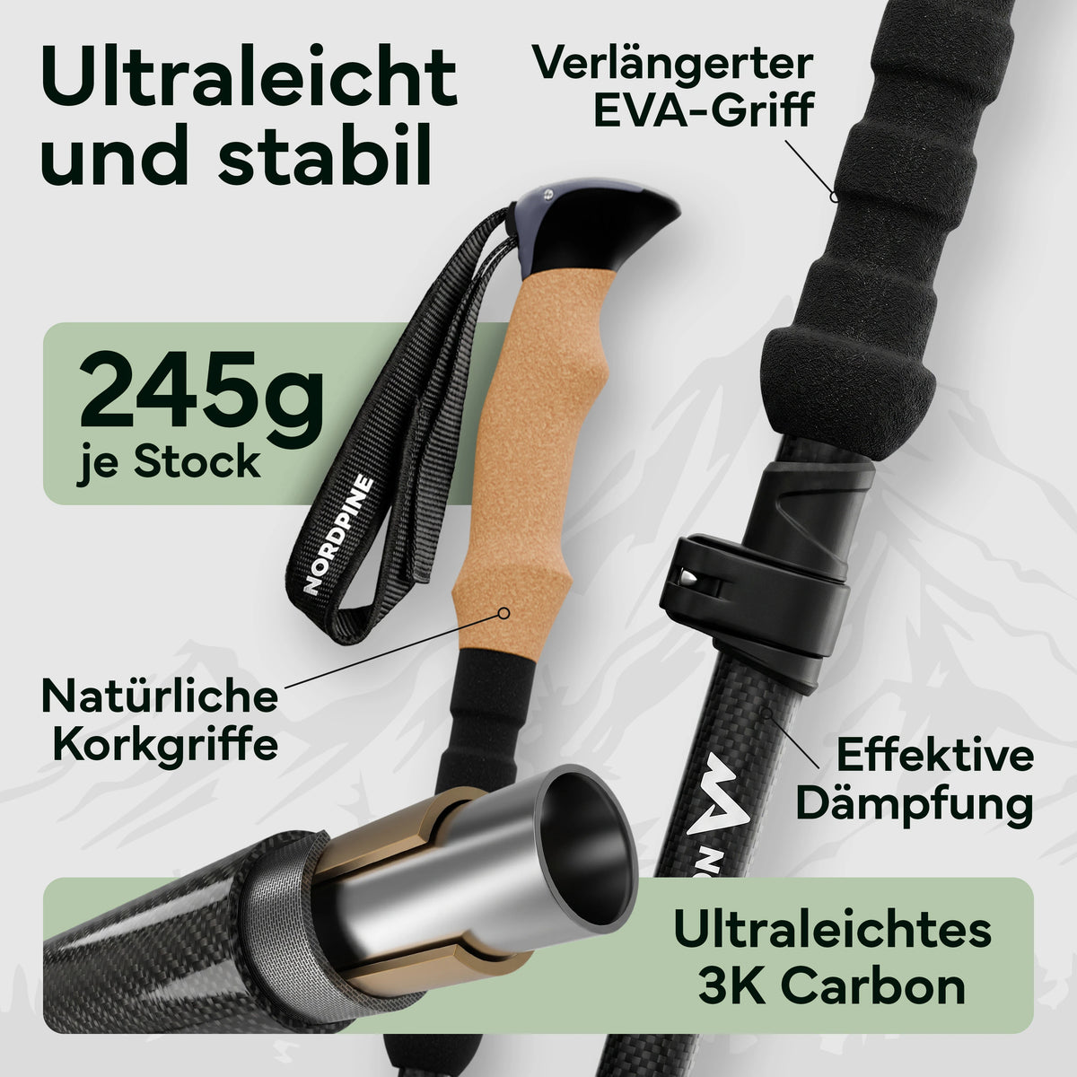 Faltbare Wanderstöcke aus Carbon / Aluminium - Carbon 115-135cm - Outdoor-Equipment von NORDPINE | Outdoor-Equipment, Wandern, Camping