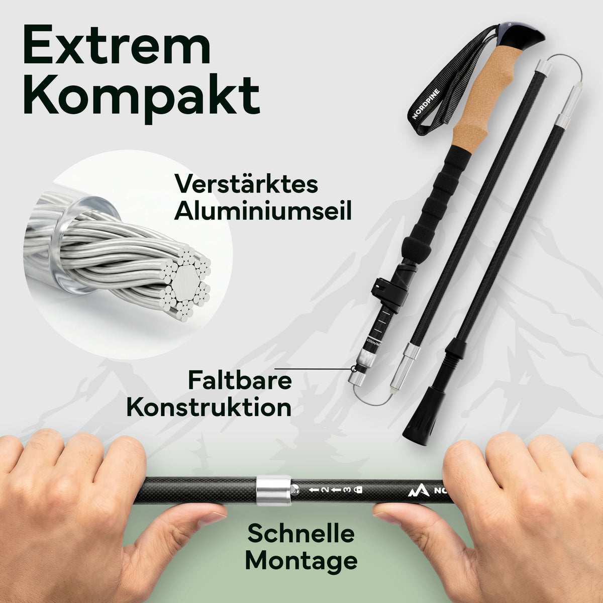 Faltbare Wanderstöcke aus Carbon / Aluminium - Carbon 115-135cm - Outdoor-Equipment von NORDPINE | Outdoor-Equipment, Wandern, Camping