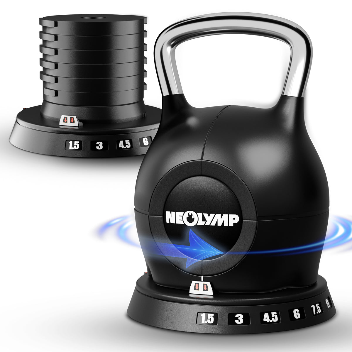 Kettlebell mit verstellbarem Gewicht (7 in 1) - bis 10 kg oder 20 kg - Kettlebell verstellbar 1.5-10 kg - Kettlebell von NEOLYMP | Fitnessequipment und Sportartikel