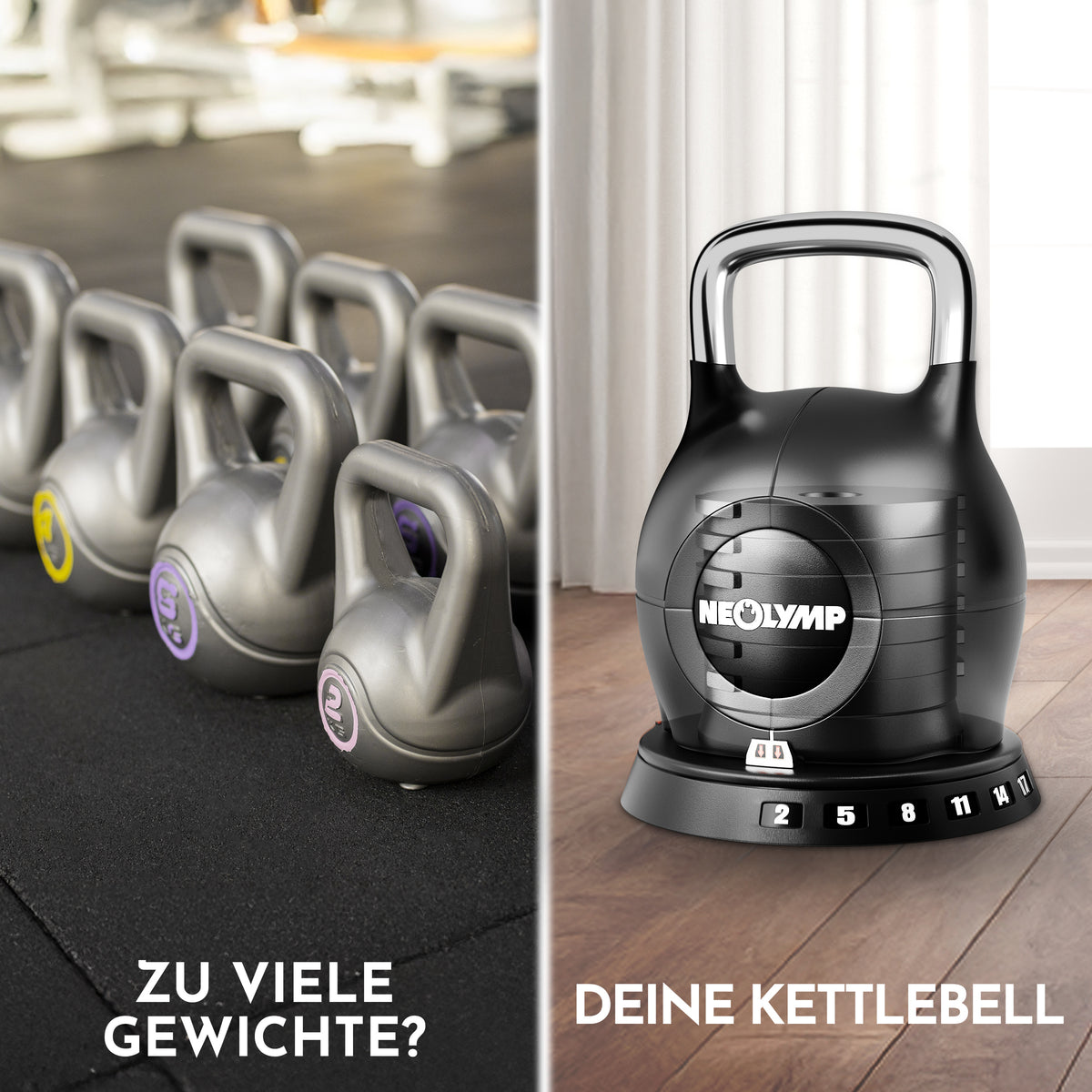 Kettlebell mit verstellbarem Gewicht (7 in 1) - bis 10 kg oder 20 kg - 2er-Set Kettlebell (1.5-10 kg & 2-20 kg) - Kettlebell von NEOLYMP | Fitnessequipment und Sportartikel
