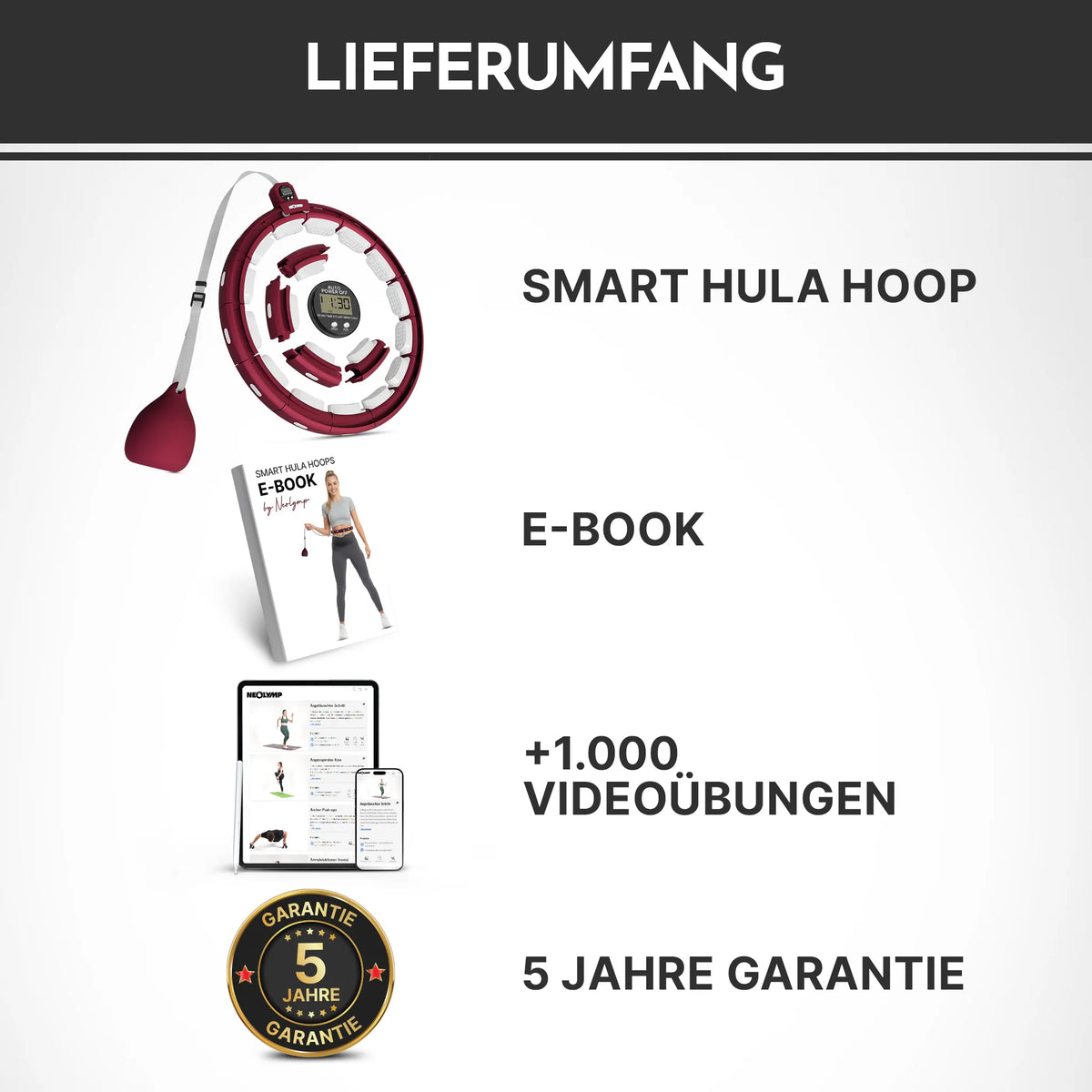 Smarter Hula-Reifen - verstellbar, inkl. Kalorienzähler - Berry - Sportgerät von NEOLYMP | Fitnessequipment und Sportartikel