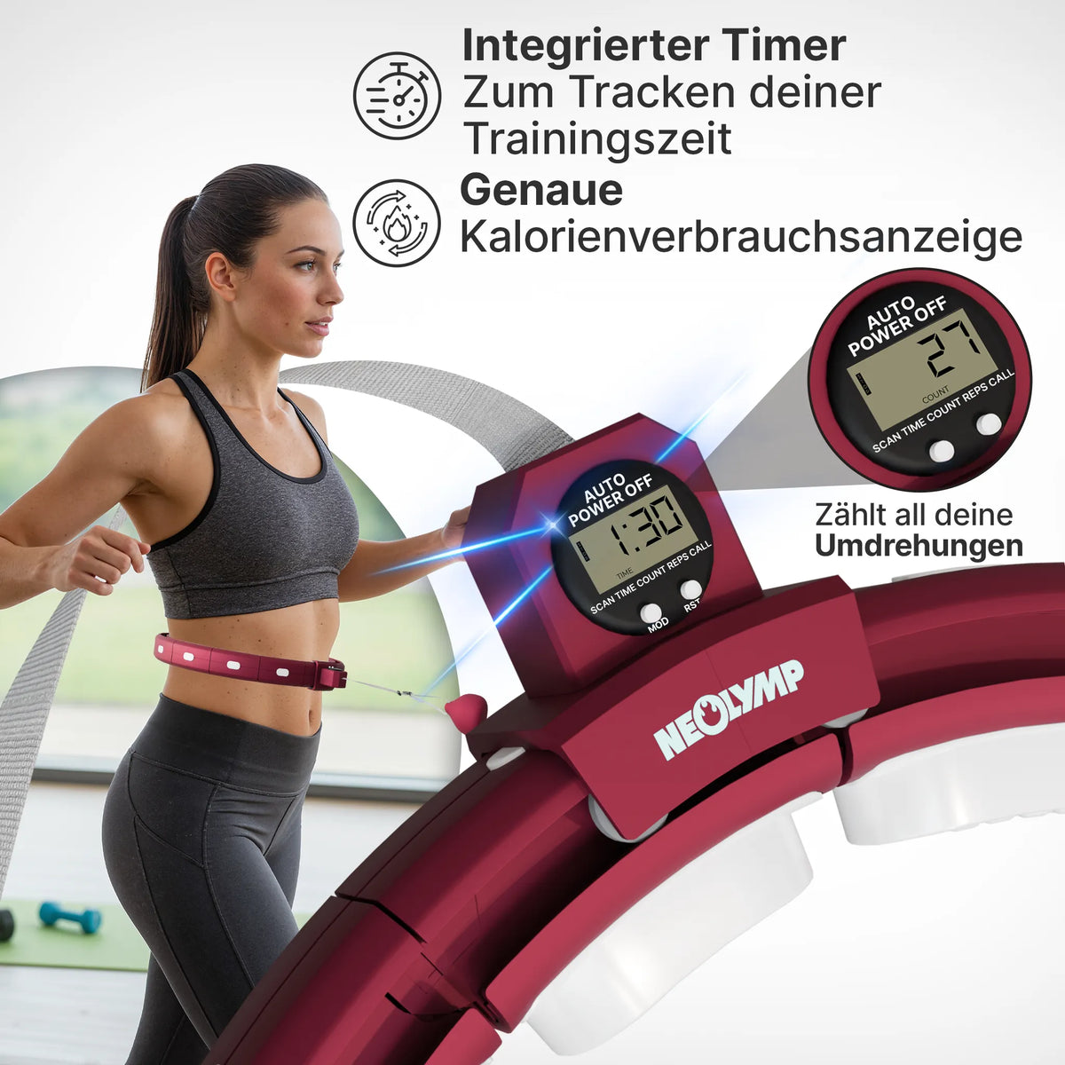 Smarter Hula-Reifen - verstellbar, inkl. Kalorienzähler - Berry - Sportgerät von NEOLYMP | Fitnessequipment und Sportartikel