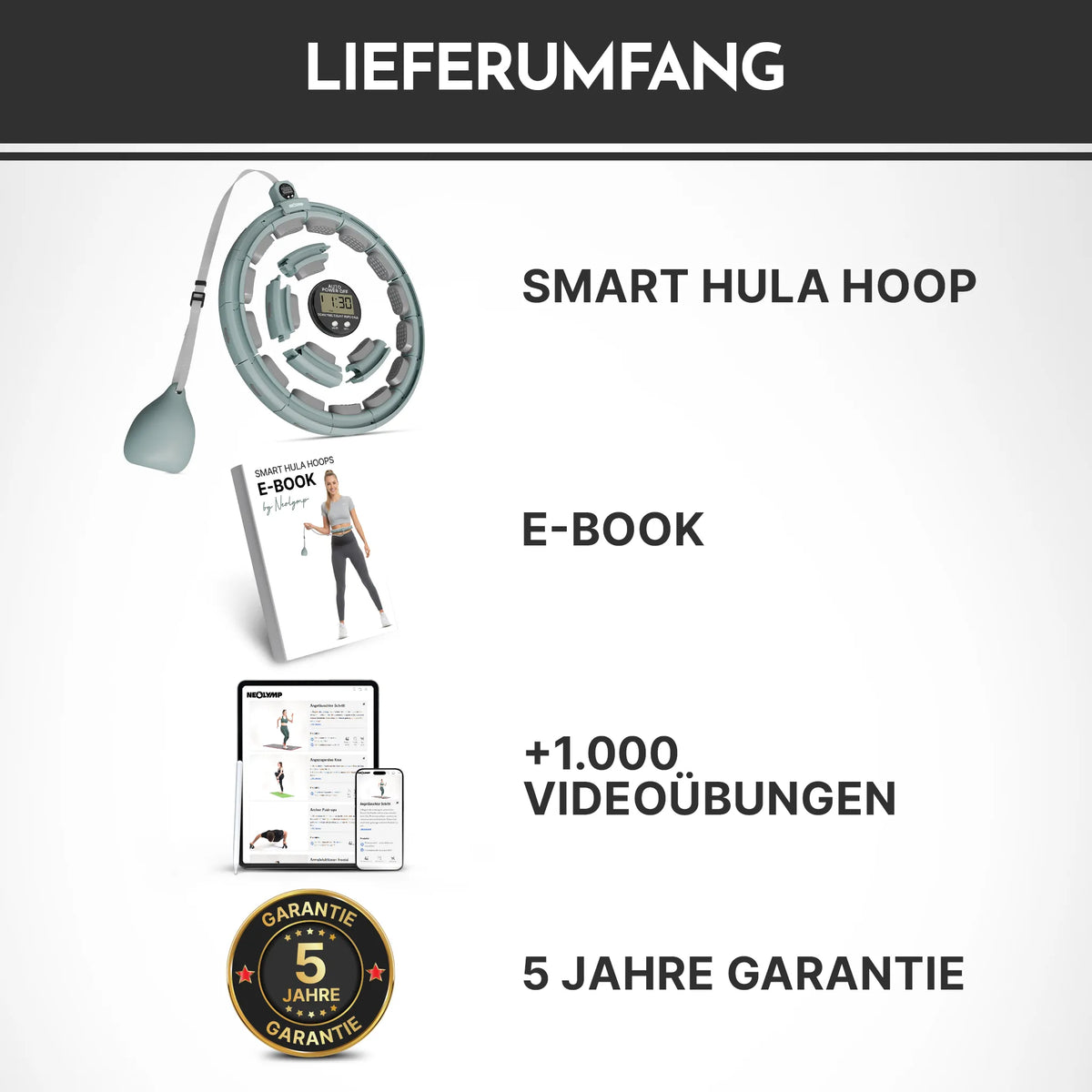 Smarter Hula-Reifen - verstellbar, inkl. Kalorienzähler - Sky Blue - Sportgerät von NEOLYMP | Fitnessequipment und Sportartikel