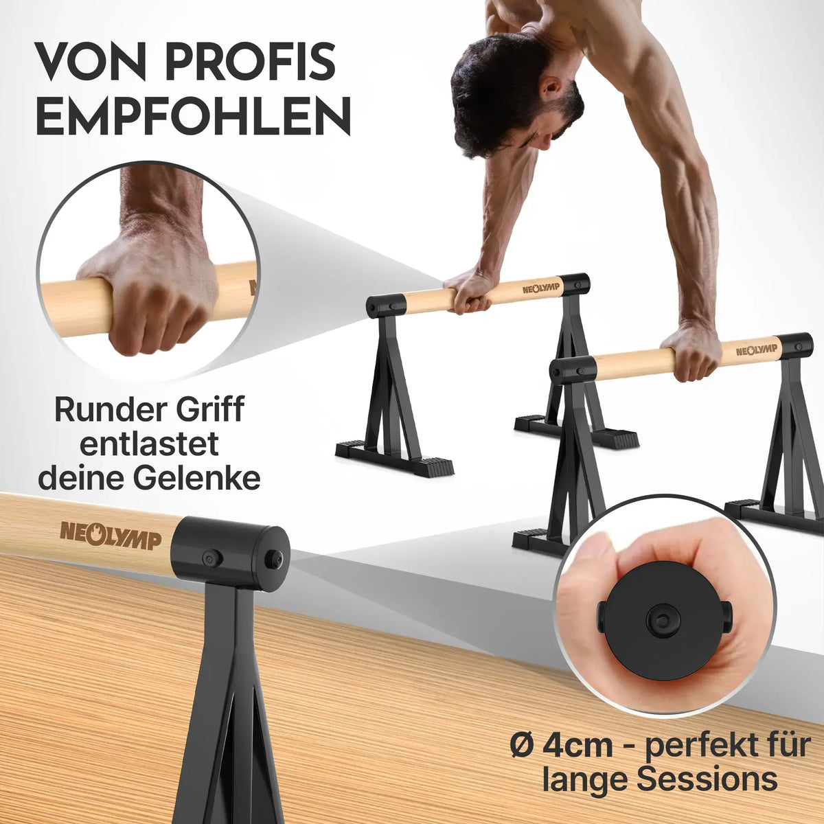 Parallettes rutschfest für Fitness & Calisthenics - Hoch High (30 cm) - Sportgerät von NEOLYMP | Fitnessequipment und Sportartikel