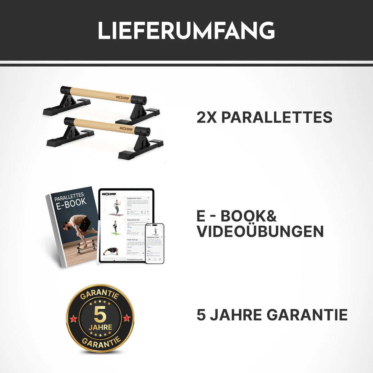 Parallettes rutschfest für Fitness & Calisthenics - Niedrig Low (10 cm) - Sportgerät von NEOLYMP | Fitnessequipment und Sportartikel
